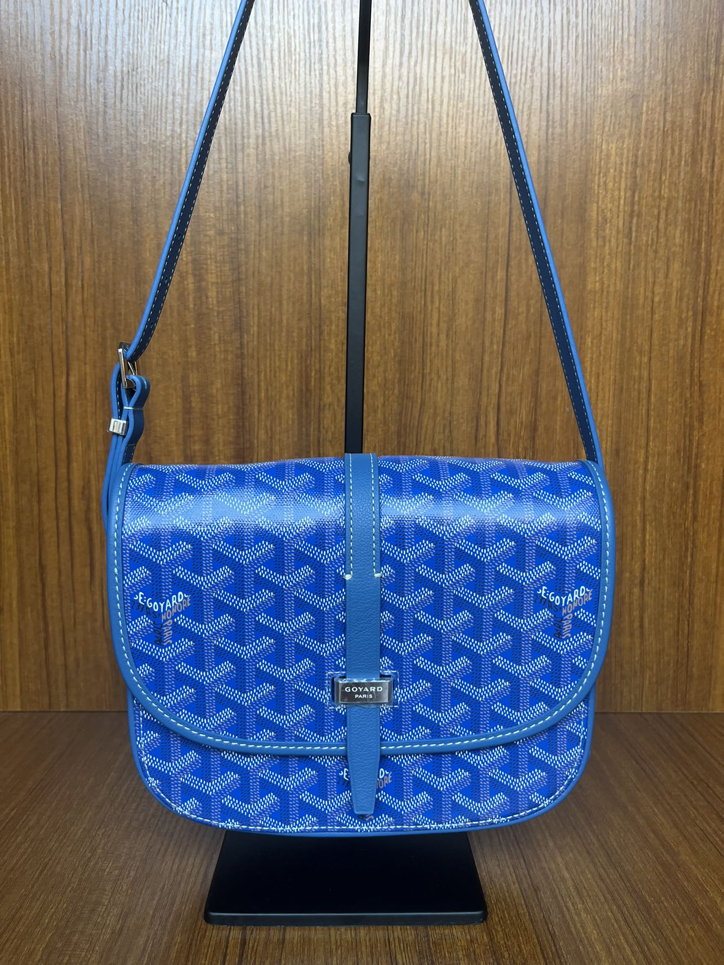 Goyard Blue Chevron Print Coated Canvas Belvedere MM Saddle Bag Goyard