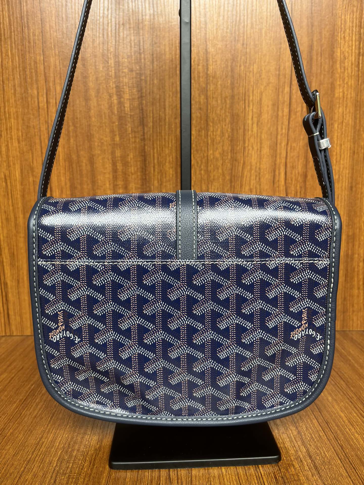 Goyard Goyardine Navy Belvedere PM Palladium Hardware