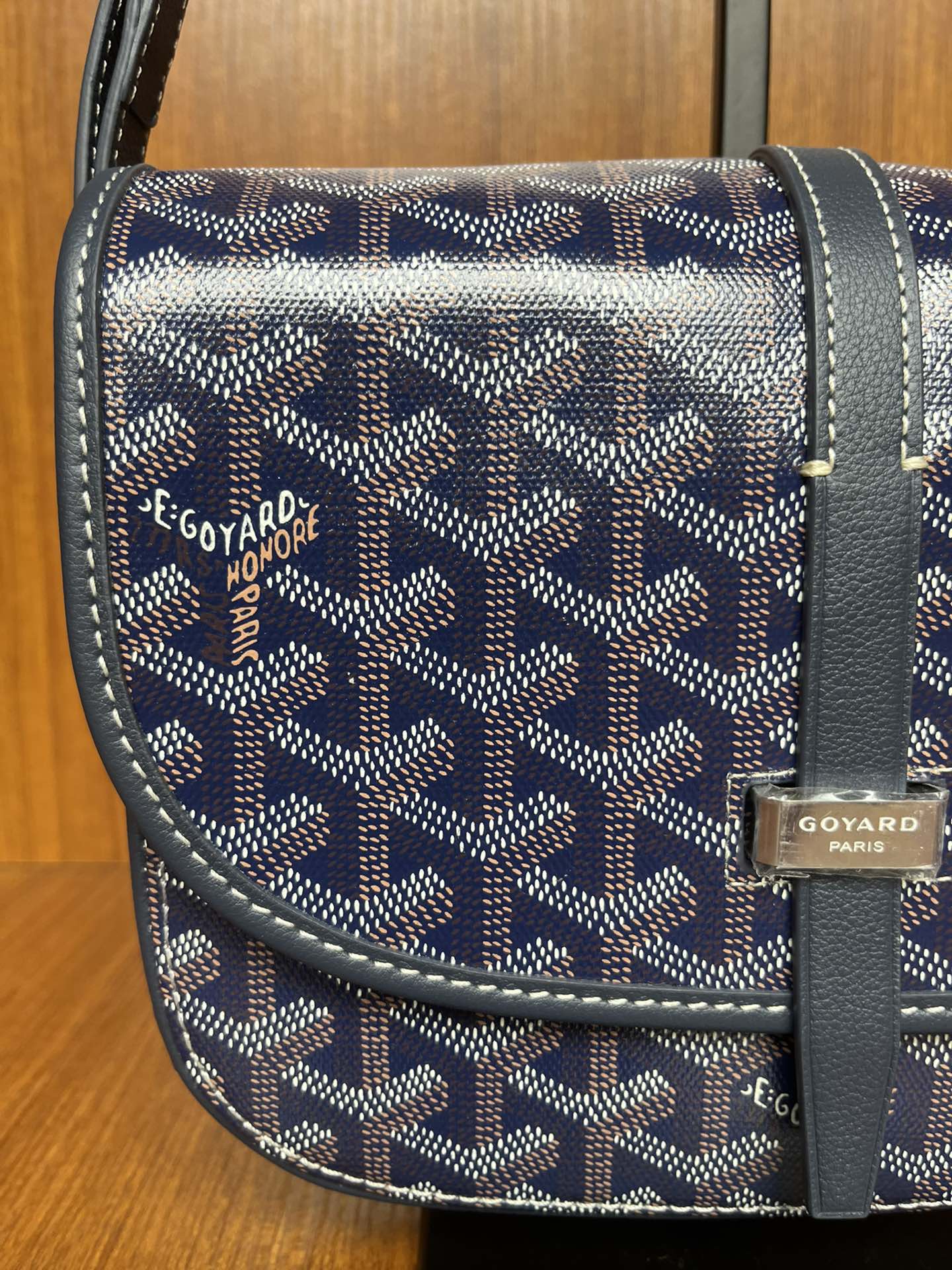 Goyard Goyardine Navy Belvedere PM Palladium Hardware