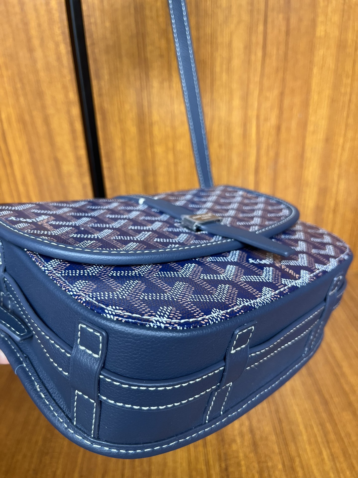 Goyard Goyardine Navy Belvedere PM Palladium Hardware