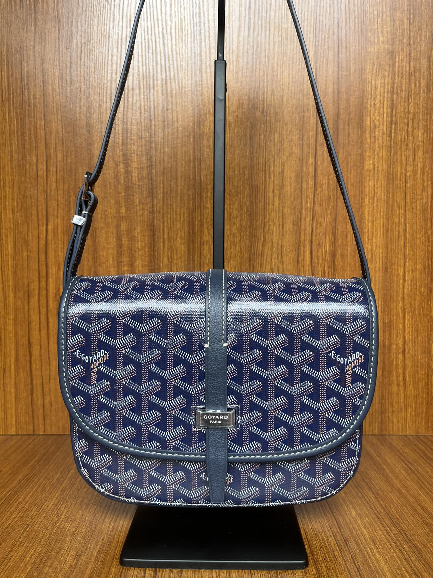 Goyard Goyardine Navy Belvedere PM Palladium Hardware