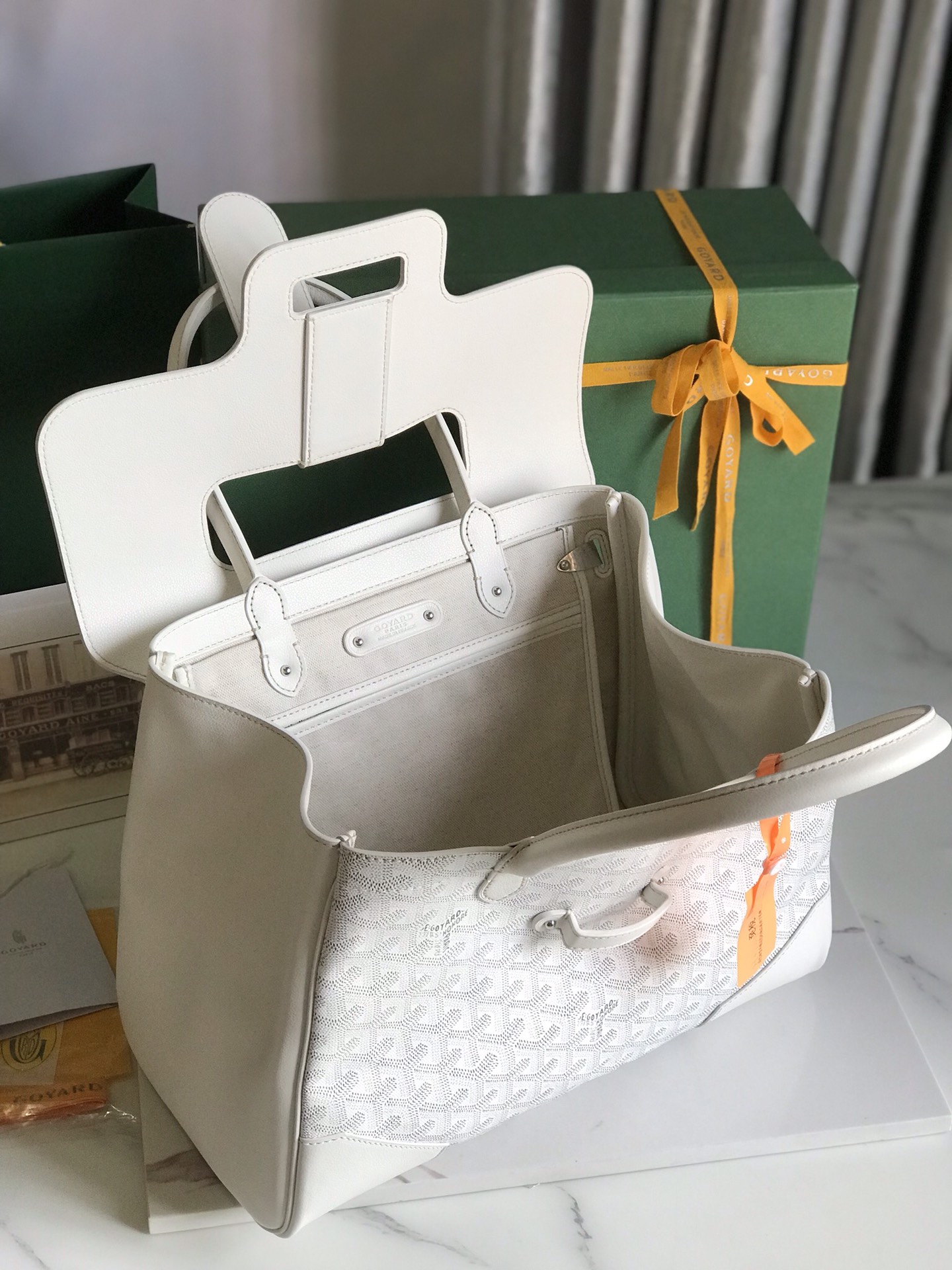 Goyard Saigon Tote White Goyardine Canvas Palladium ...