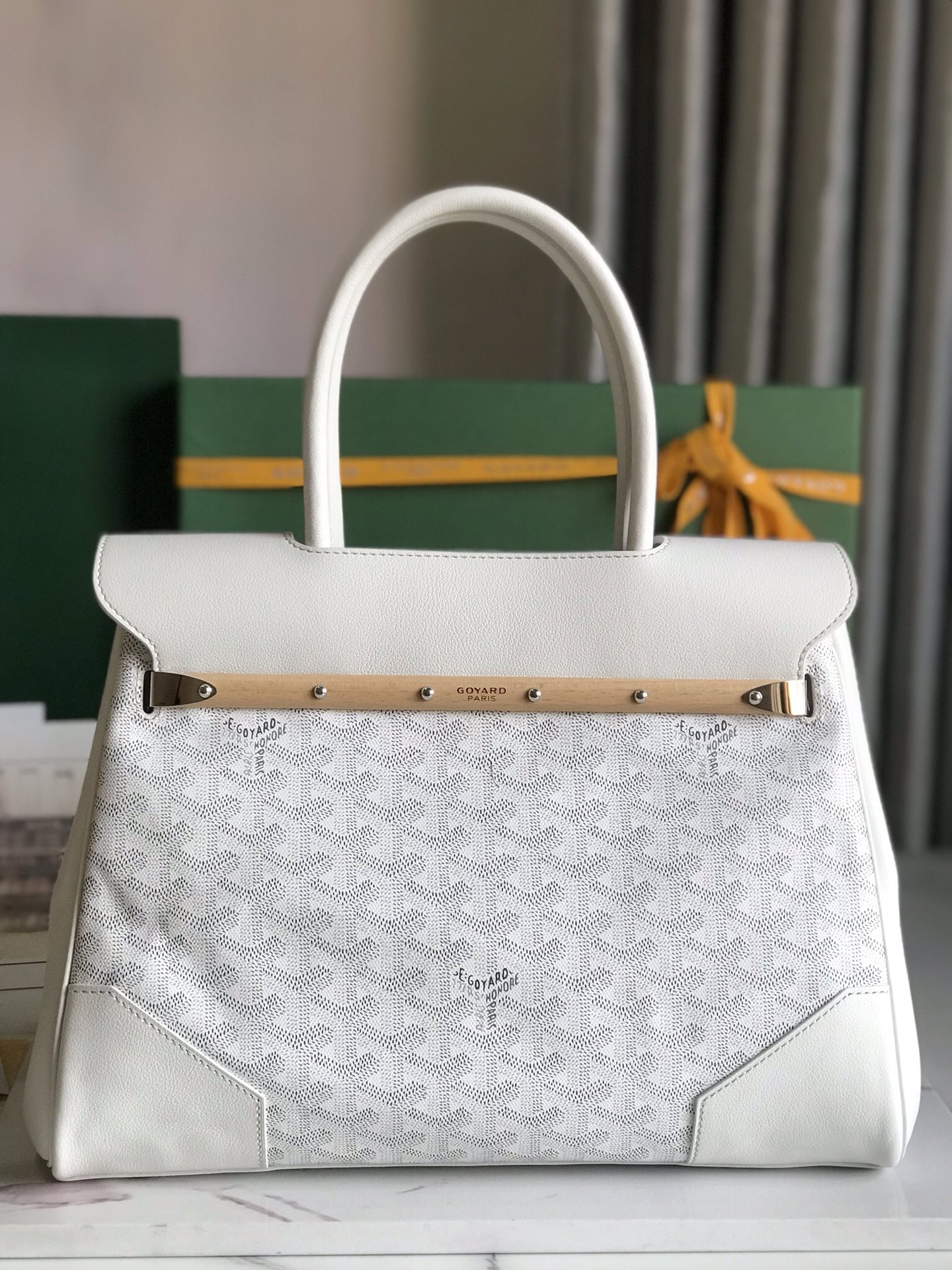 Goyard Saigon Tote White Goyardine Canvas Palladium ...