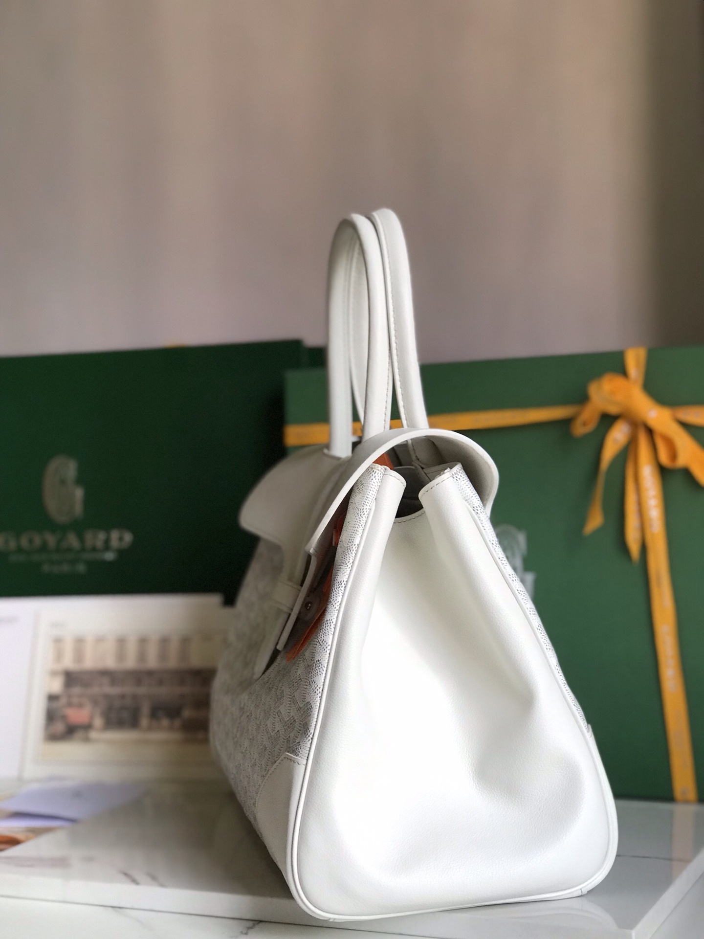 Goyard Saigon Tote White Goyardine Canvas Palladium ...