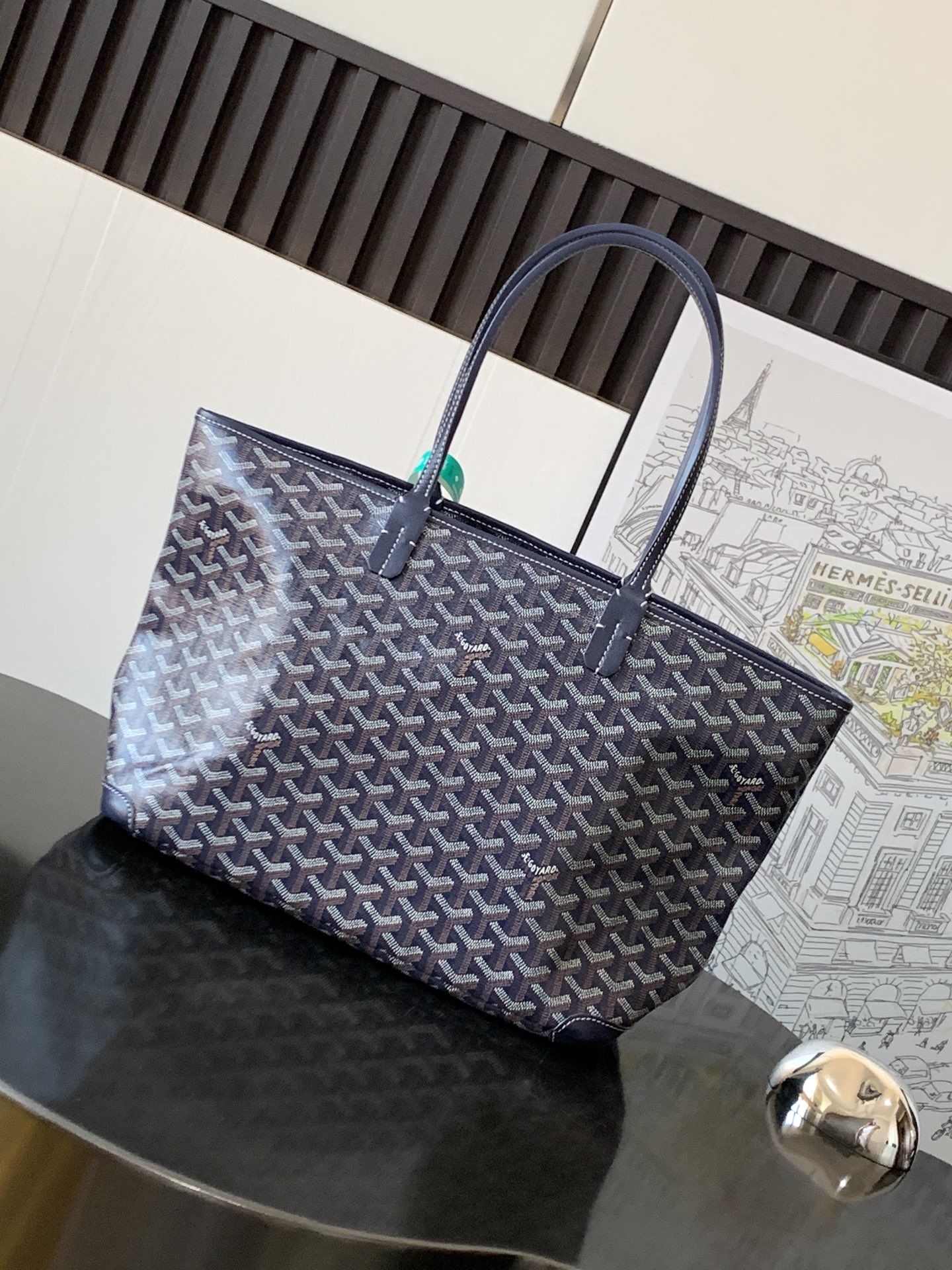 GOYARD Saint Louis PM Tote Bag Pouch Navy Marine