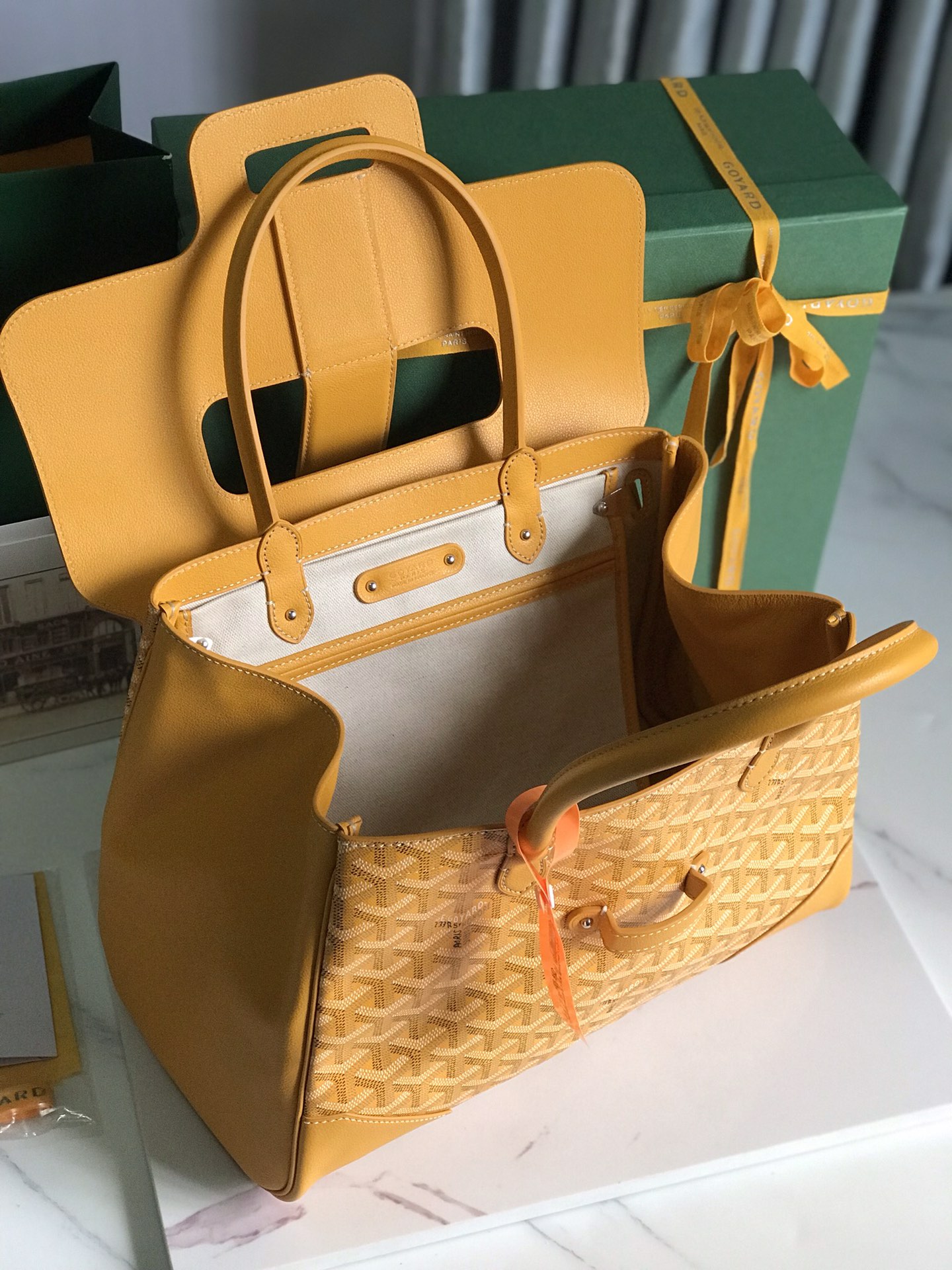 Goyard Saigon Tote Yellow Goyardine Canvas Palladium