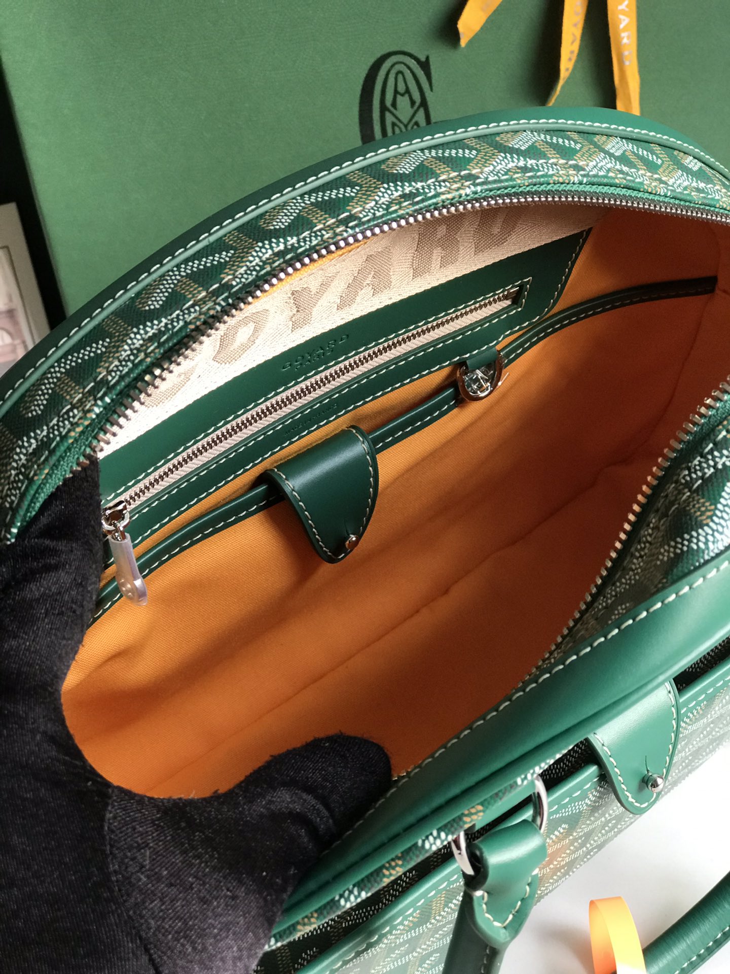 Goyard St. Jeanne MM Handbag Gray PVC Canvas Green