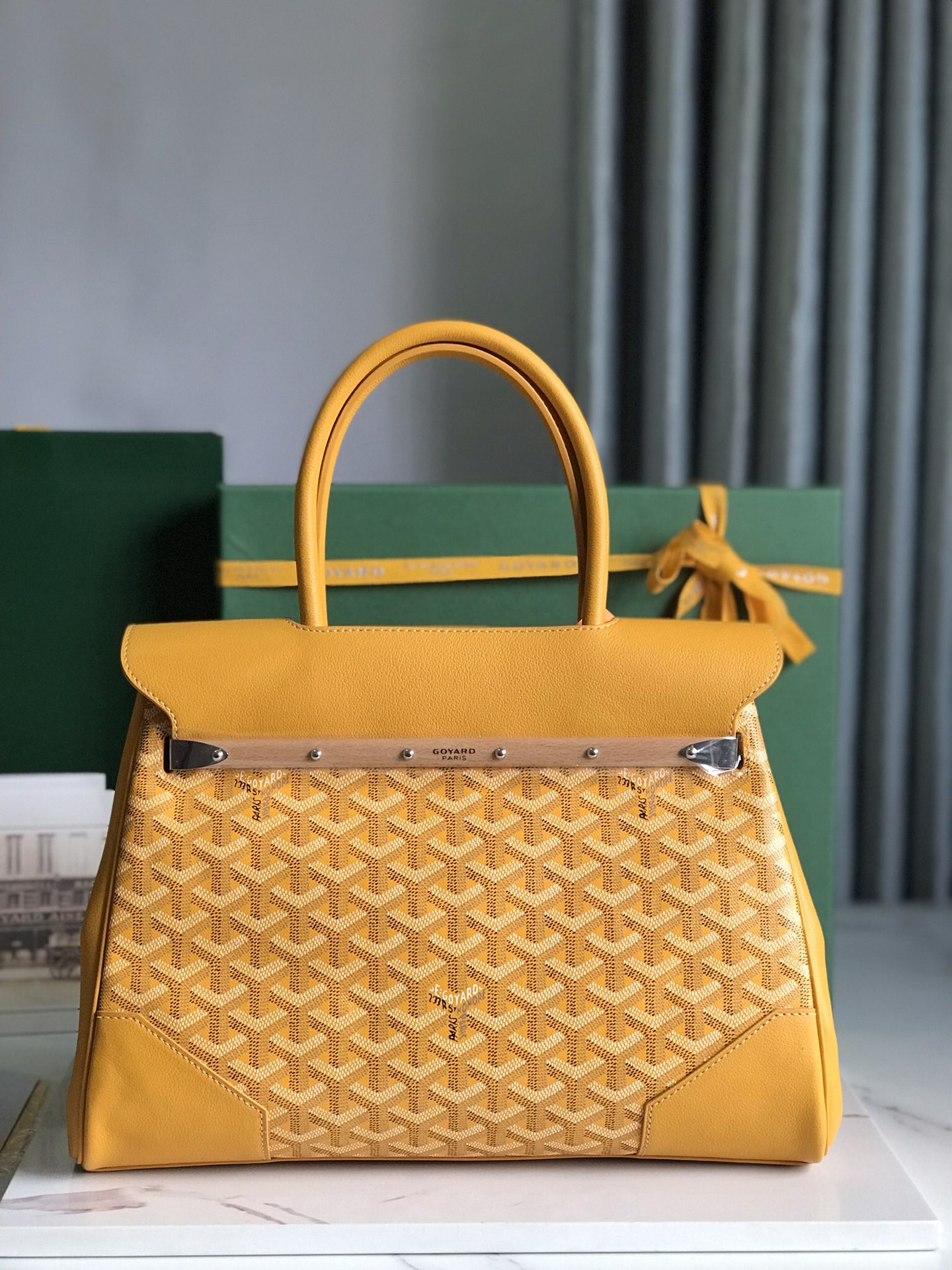Goyard Saigon Tote Yellow Goyardine Canvas Palladium