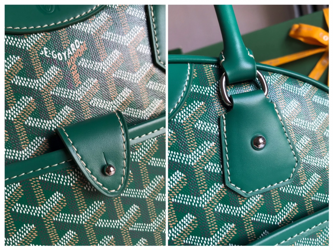 Goyard St. Jeanne MM Handbag Gray PVC Canvas Green