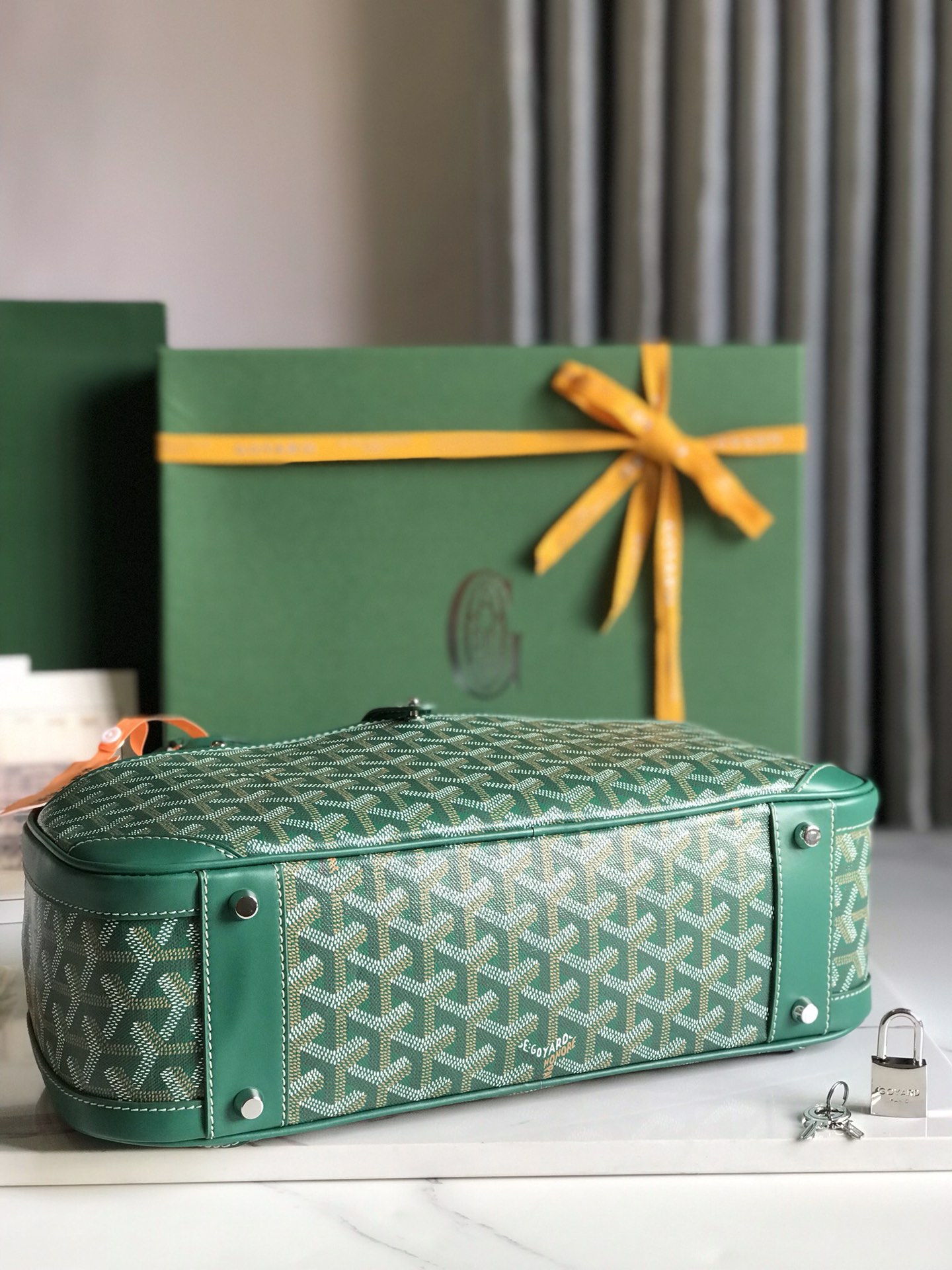 Goyard St. Jeanne MM Handbag Gray PVC Canvas Green