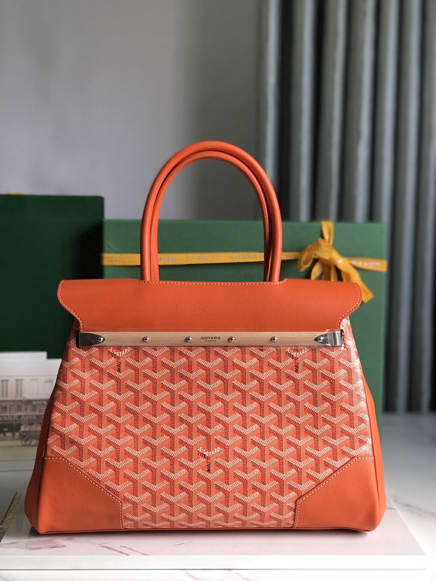Goyard Saigon Tote orange Goyardine Canvas Palladium ...
