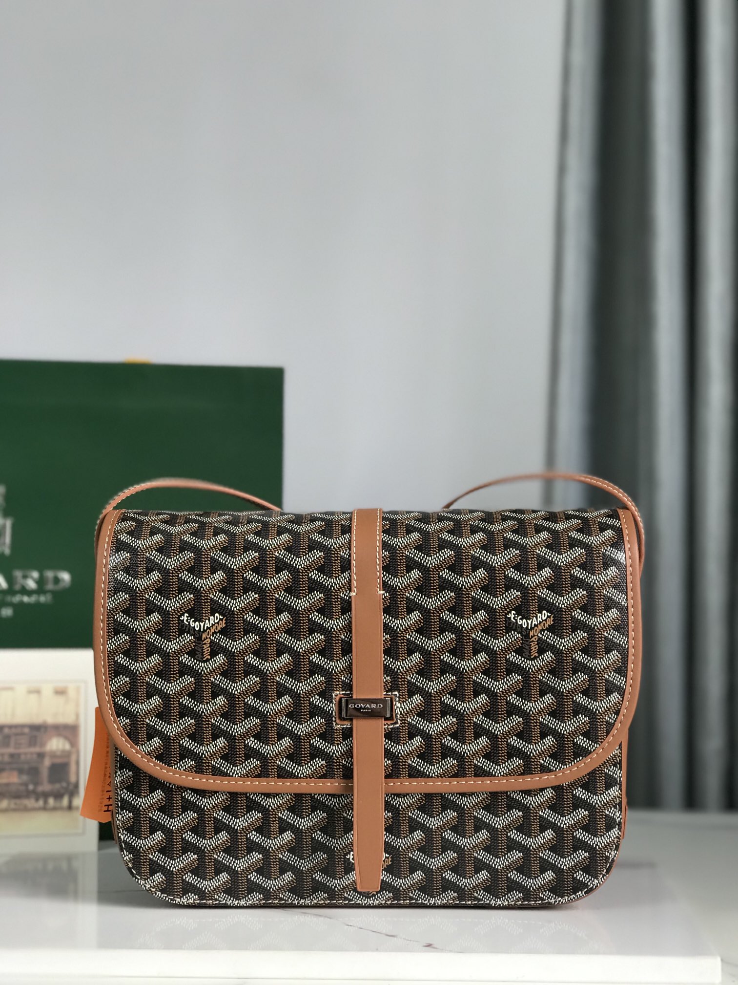 Goyard Brown Goyardine Belvedere MM Leather Cloth