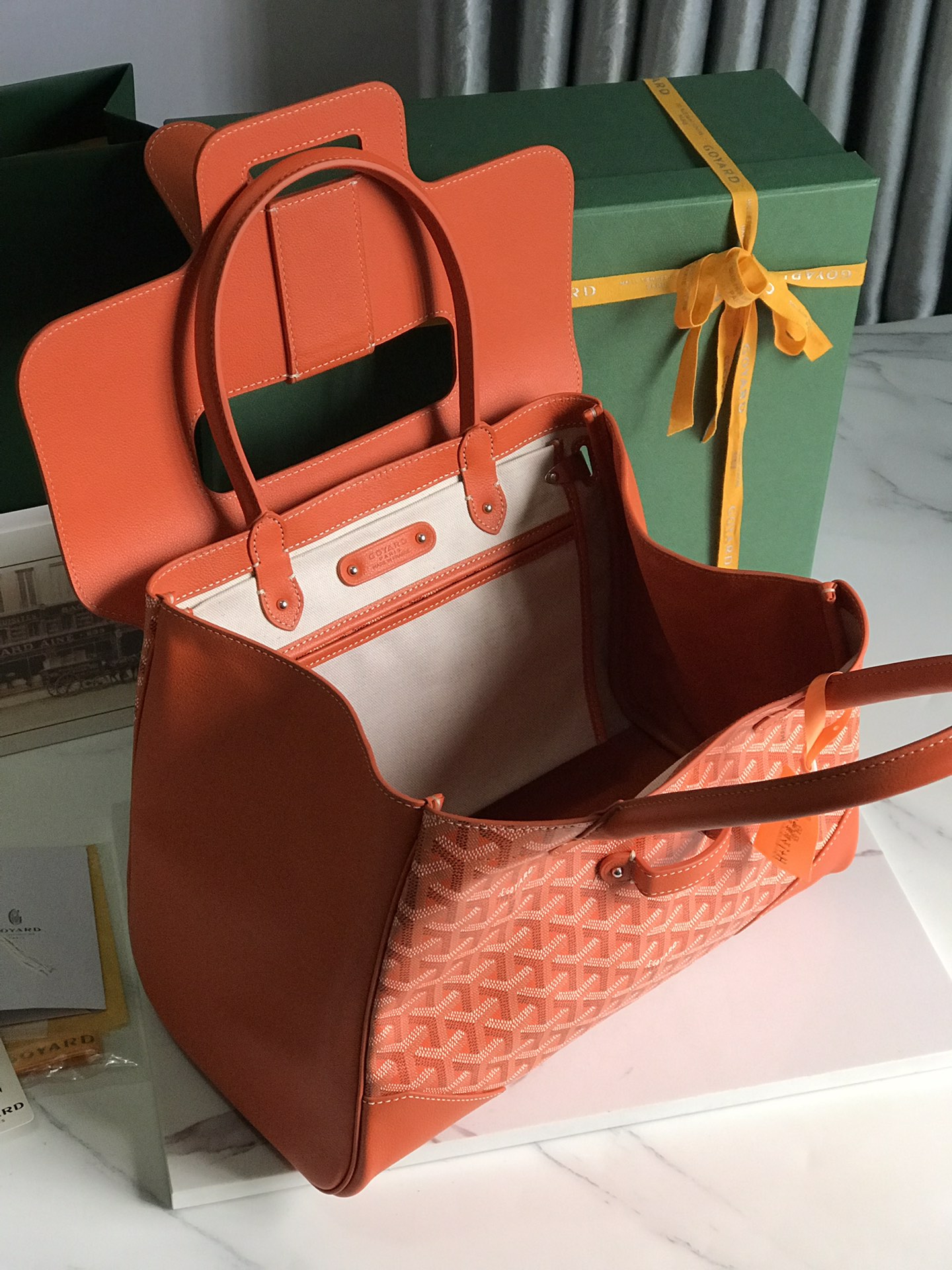 Goyard Saigon Tote orange Goyardine Canvas Palladium ...