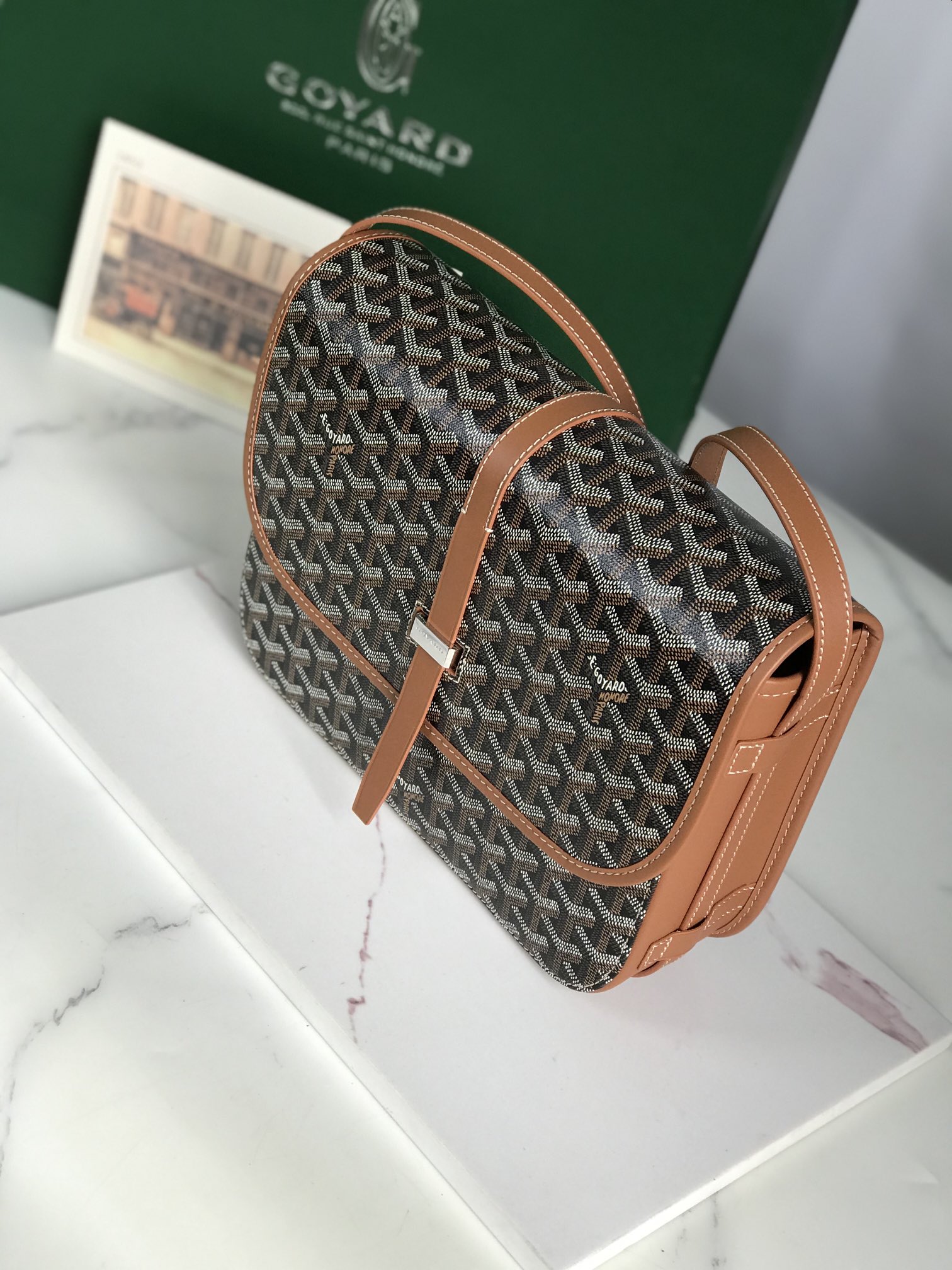 Goyard Brown Goyardine Belvedere MM Leather Cloth