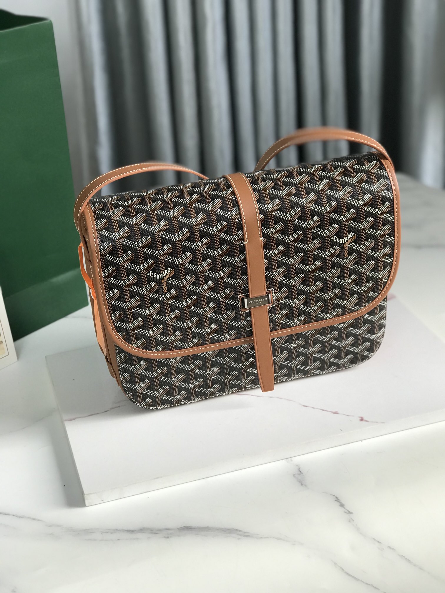 Goyard Brown Goyardine Belvedere MM Leather Cloth