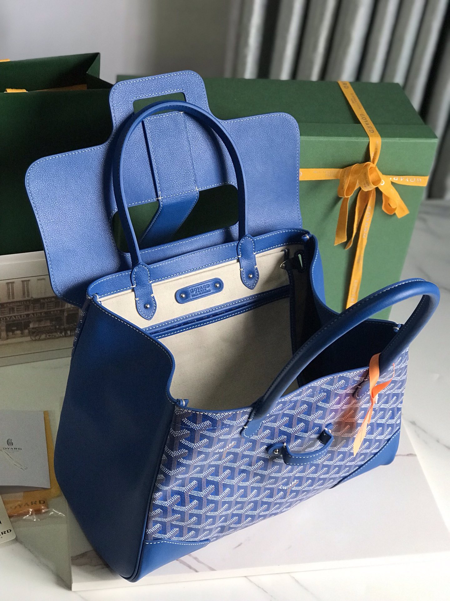 Goyard Saigon Tote Sky Blue Goyardine Canvas Palladium