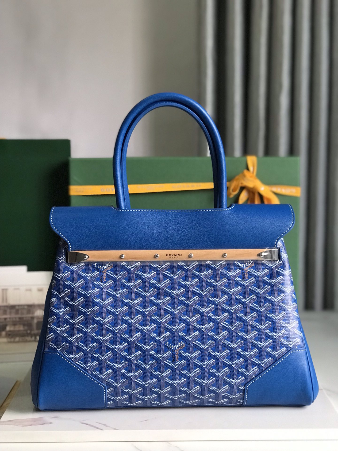 Goyard Saigon Tote Sky Blue Goyardine Canvas Palladium