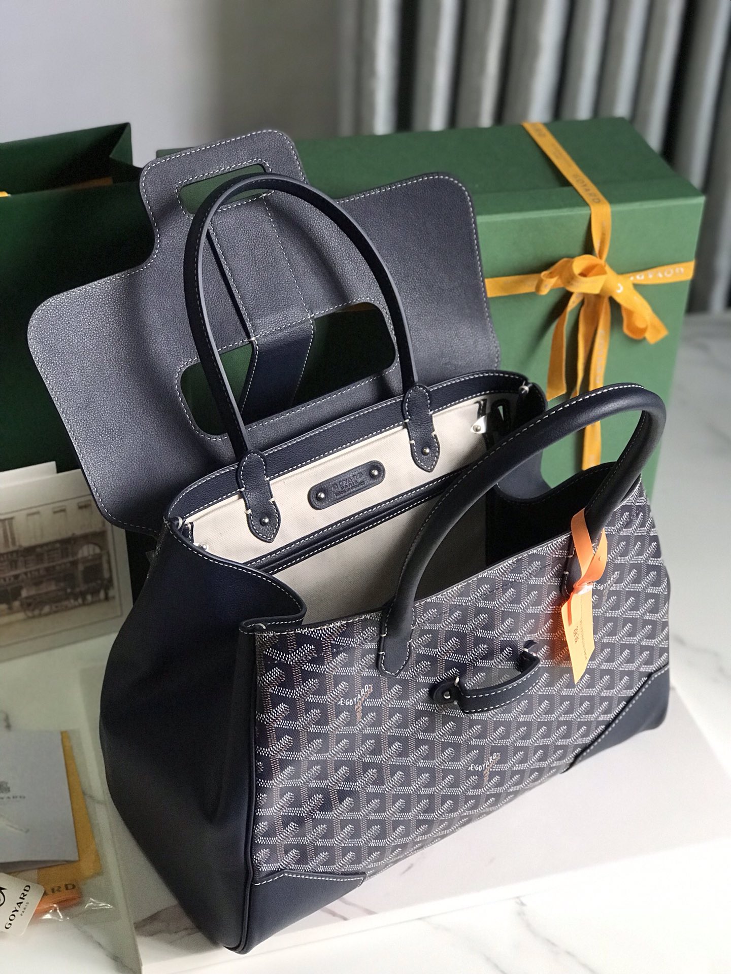 Goyard Saigon Tote Navy Blue Goyardine Canvas ...