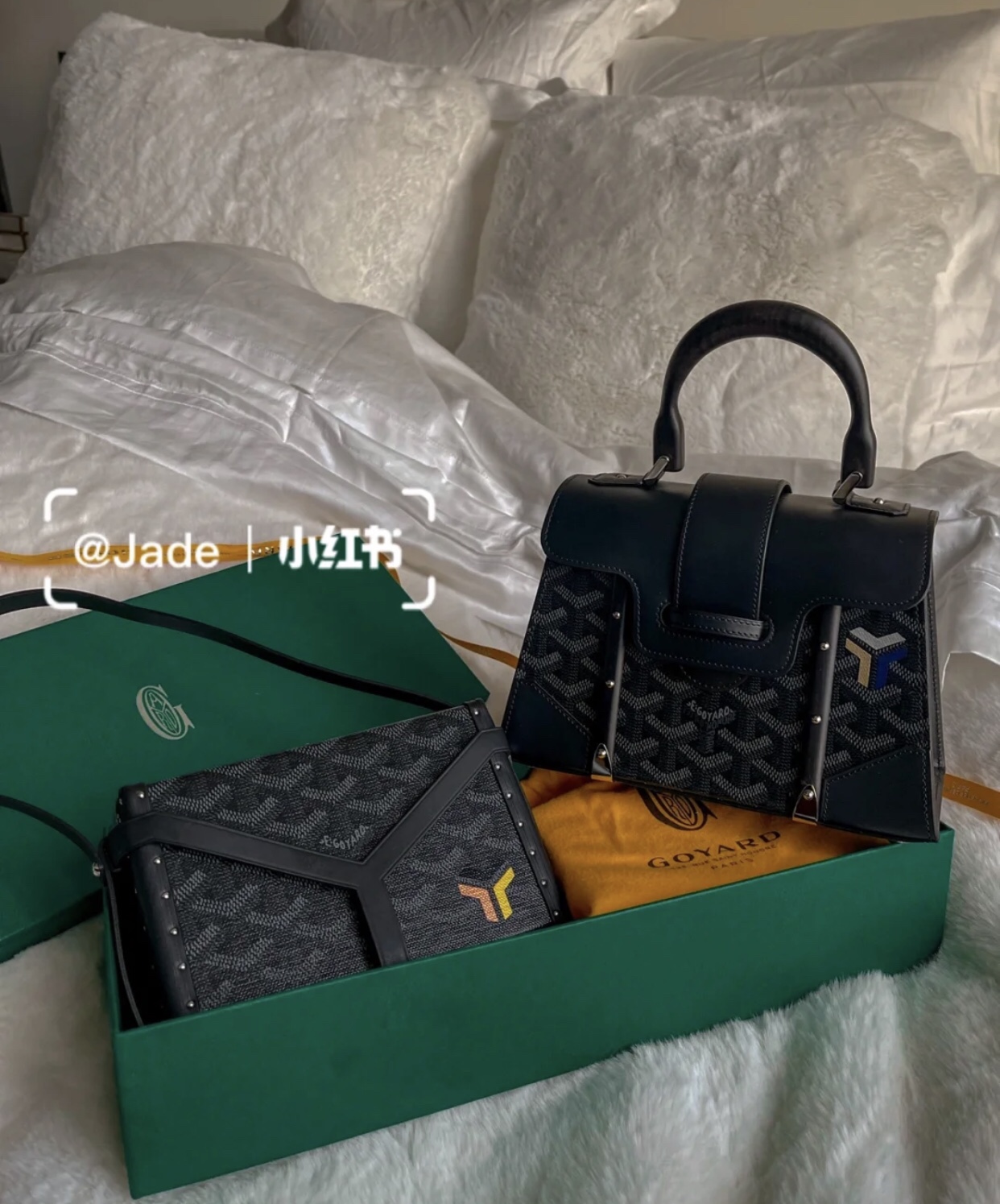 GOYARD Saigon PM Chevron Print Canvas Bag –black