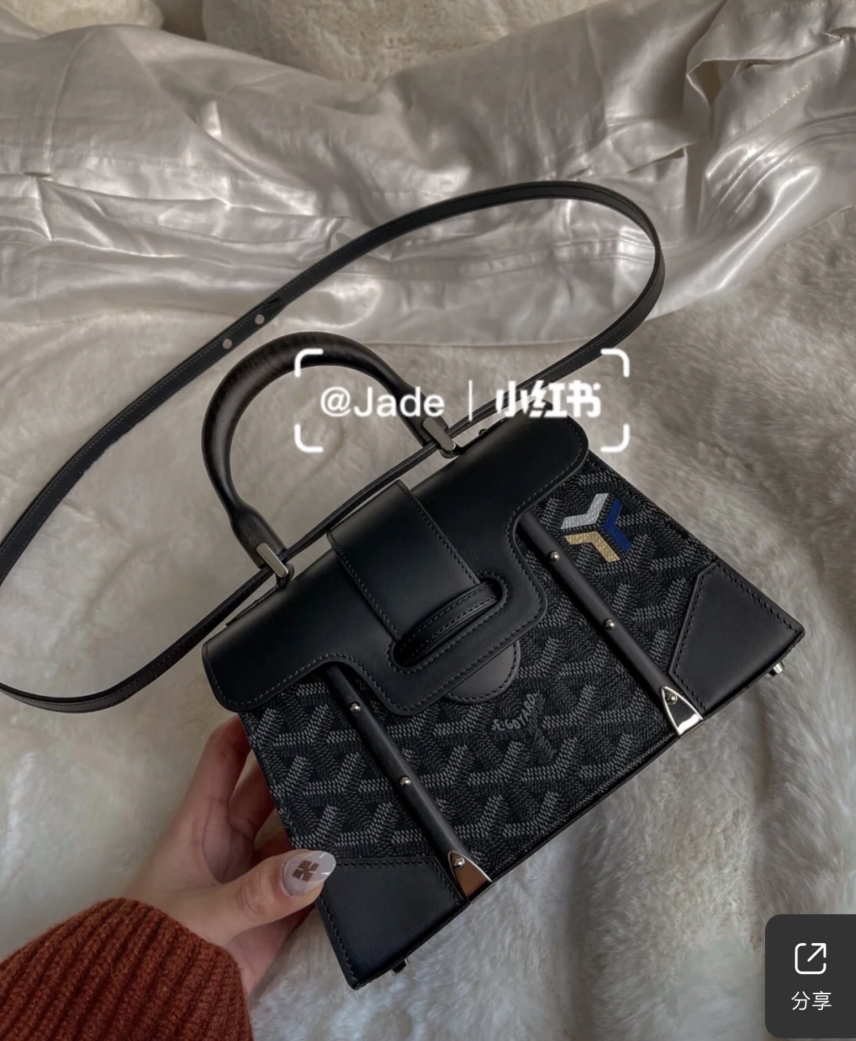GOYARD Saigon PM Chevron Print Canvas Bag –black