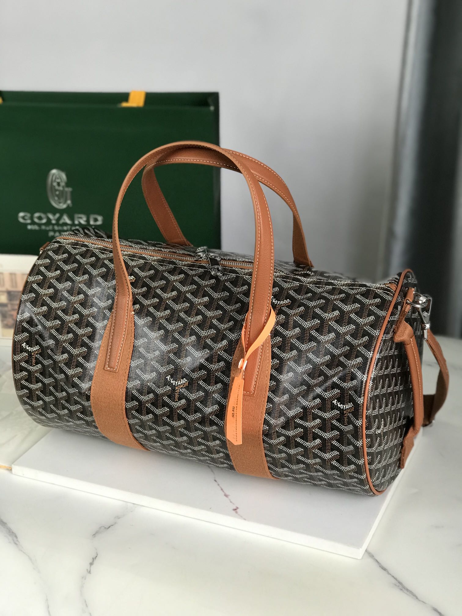 Goyard Barrel 40 Sports Bag Black Tan