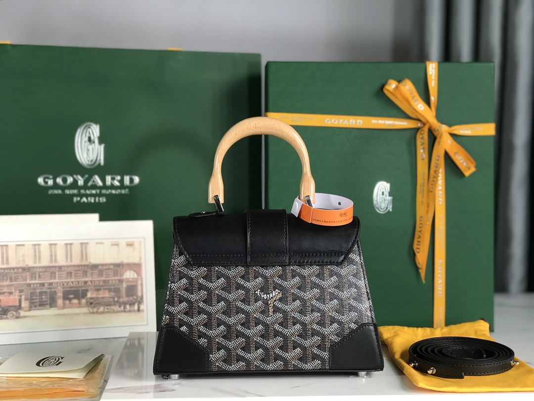 bag Goyard Saigon Handbag Goyardine Wood Trim PM 'BlackMATIGNON  00659