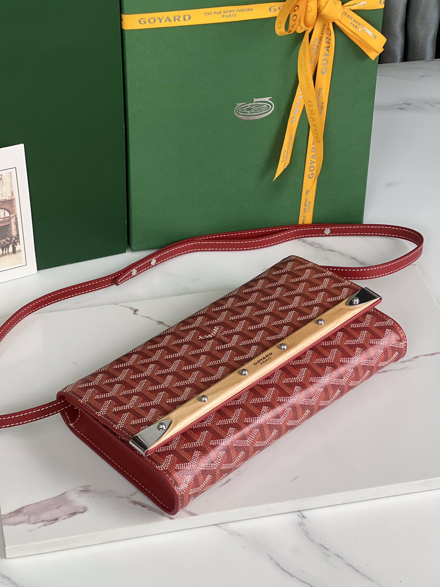 GOYARD Goyardine Monte Carlo Bois Clutch With Strap Red