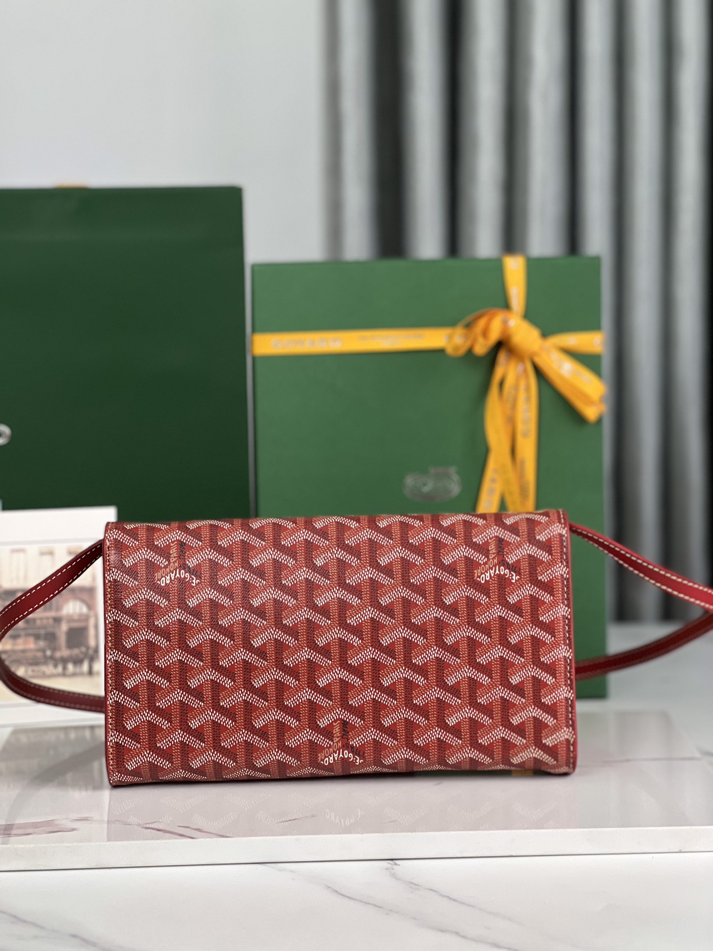 GOYARD Goyardine Monte Carlo Bois Clutch With Strap Red