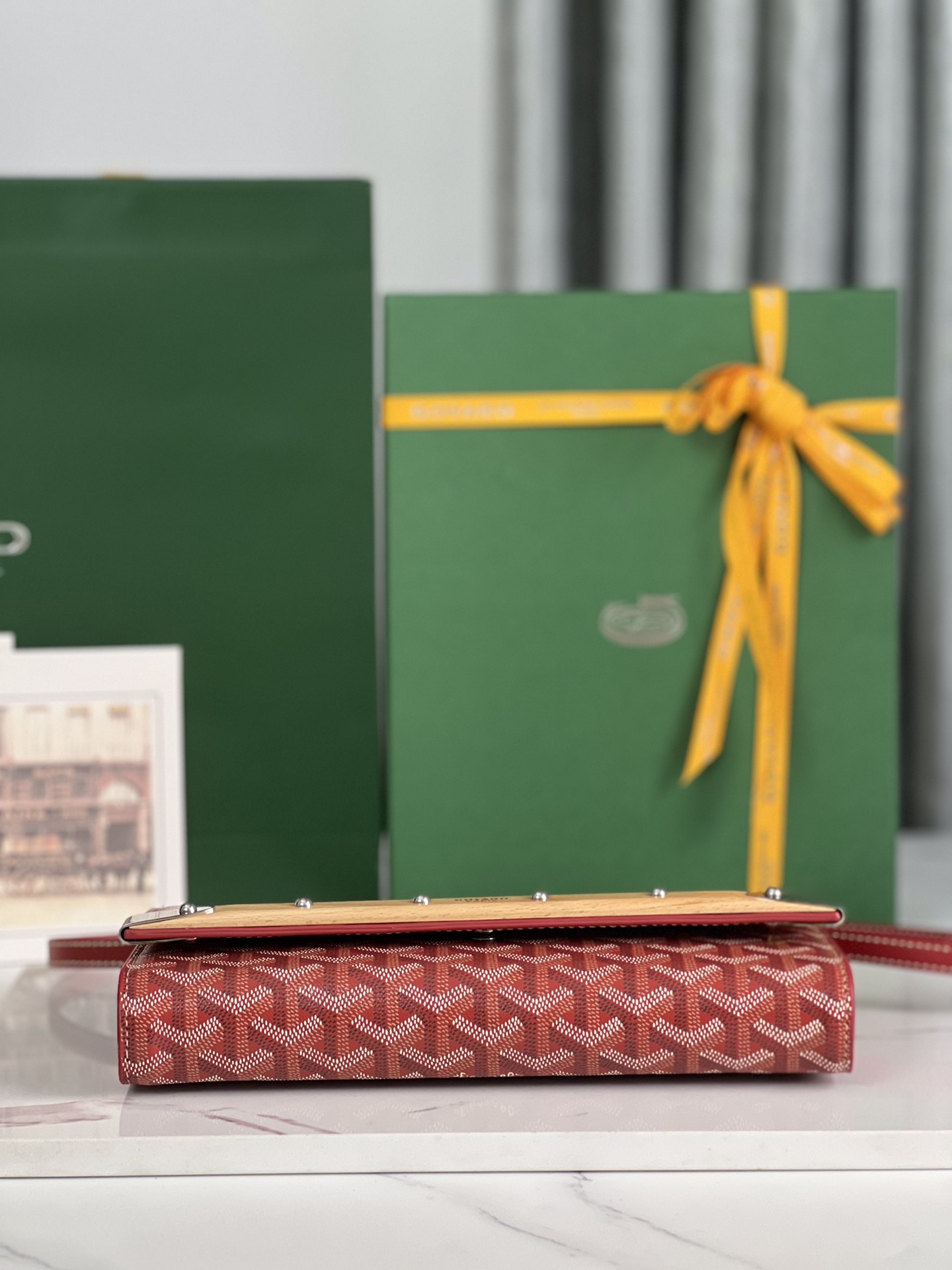 GOYARD Goyardine Monte Carlo Bois Clutch With Strap Red