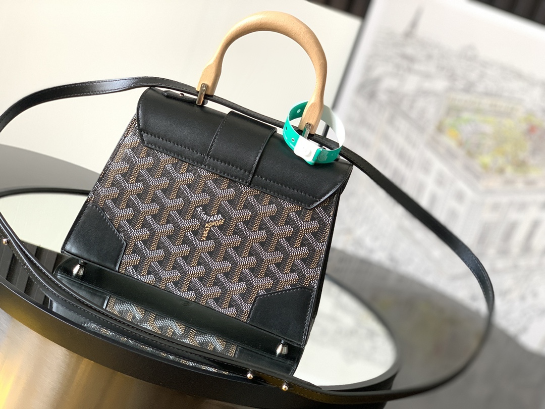 Goyard Black Goyardine Coated Canvas and Leather PM Saigon