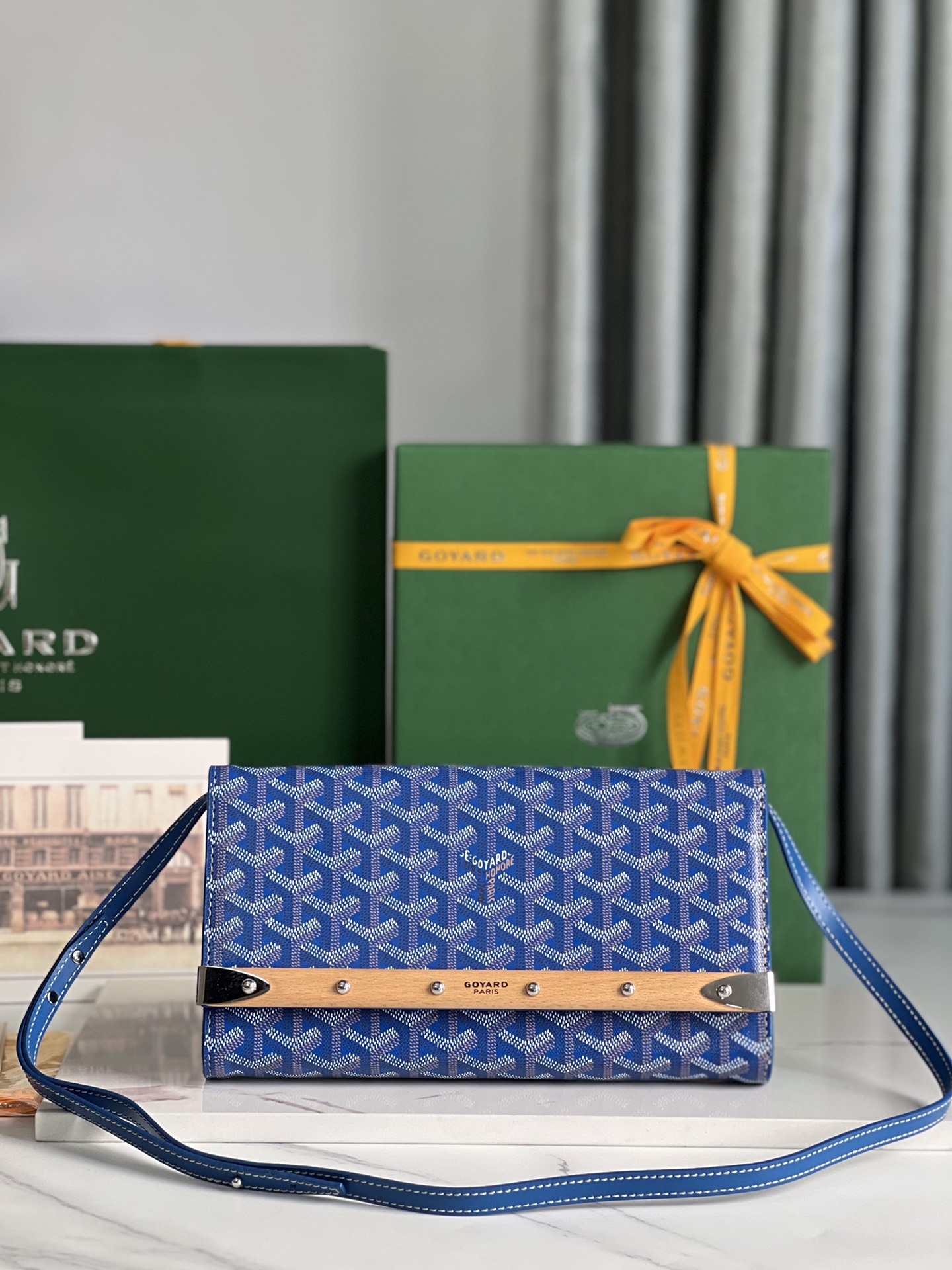 GOYARD Goyardine Monte Carlo Bois Clutch With Strap Sky Blue