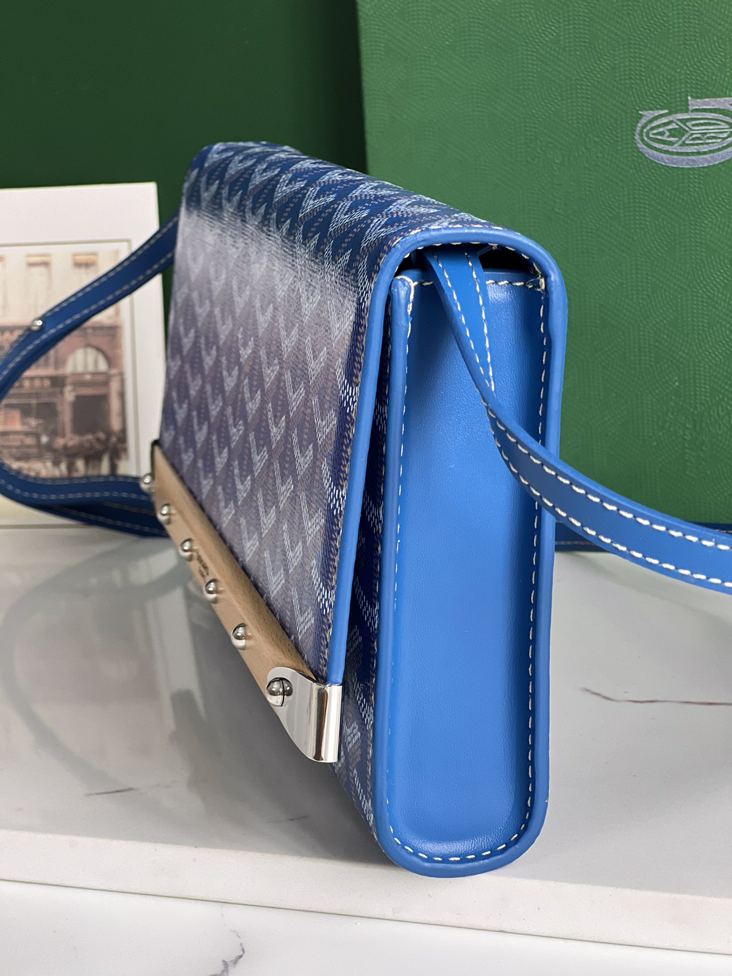 GOYARD Goyardine Monte Carlo Bois Clutch With Strap Sky Blue