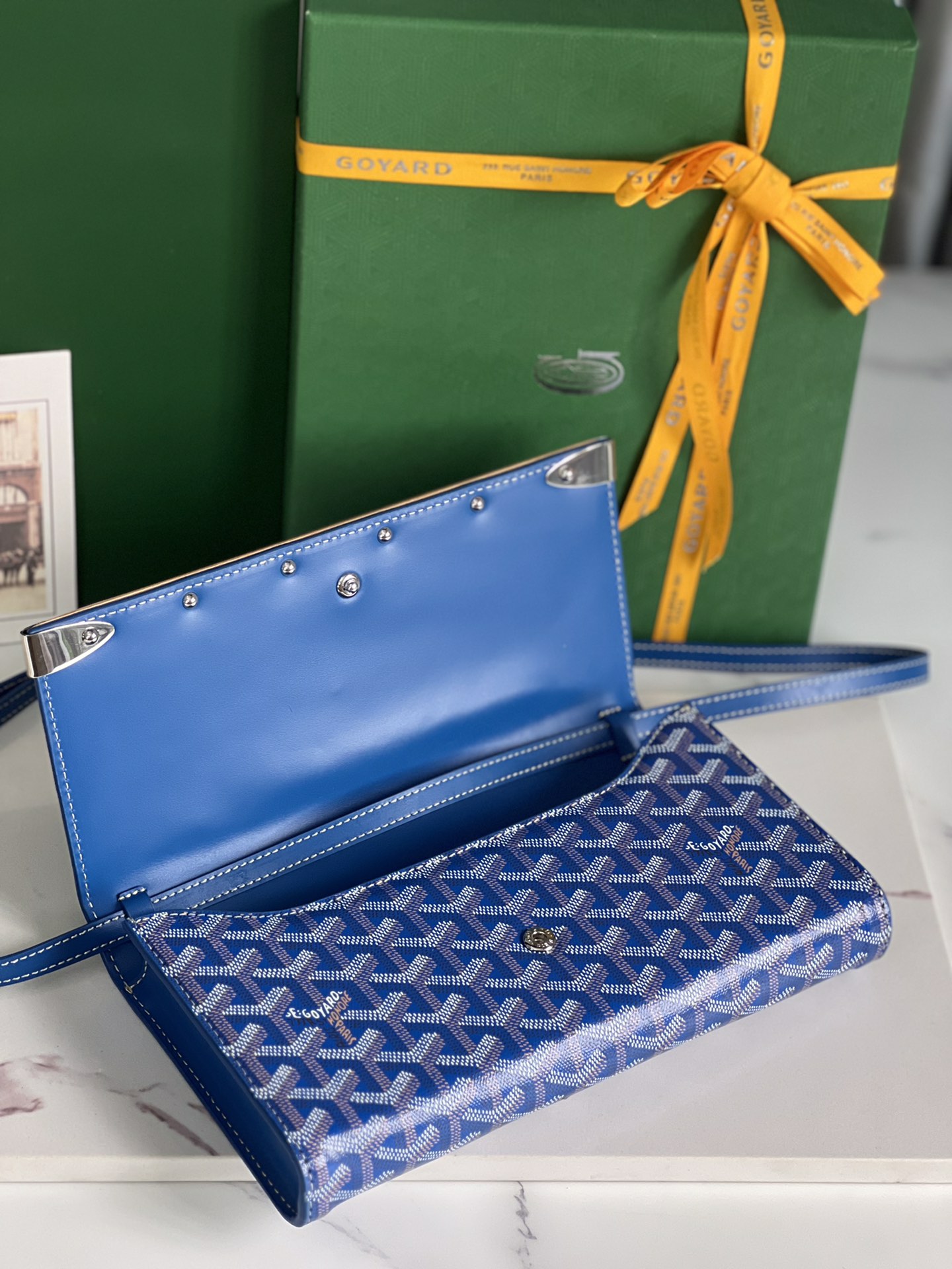 GOYARD Goyardine Monte Carlo Bois Clutch With Strap Sky Blue