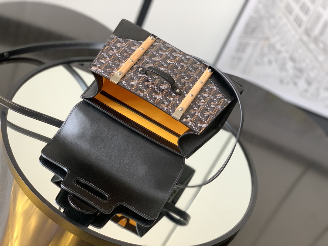 Goyard Black Goyardine Coated Canvas and Leather PM Saigon