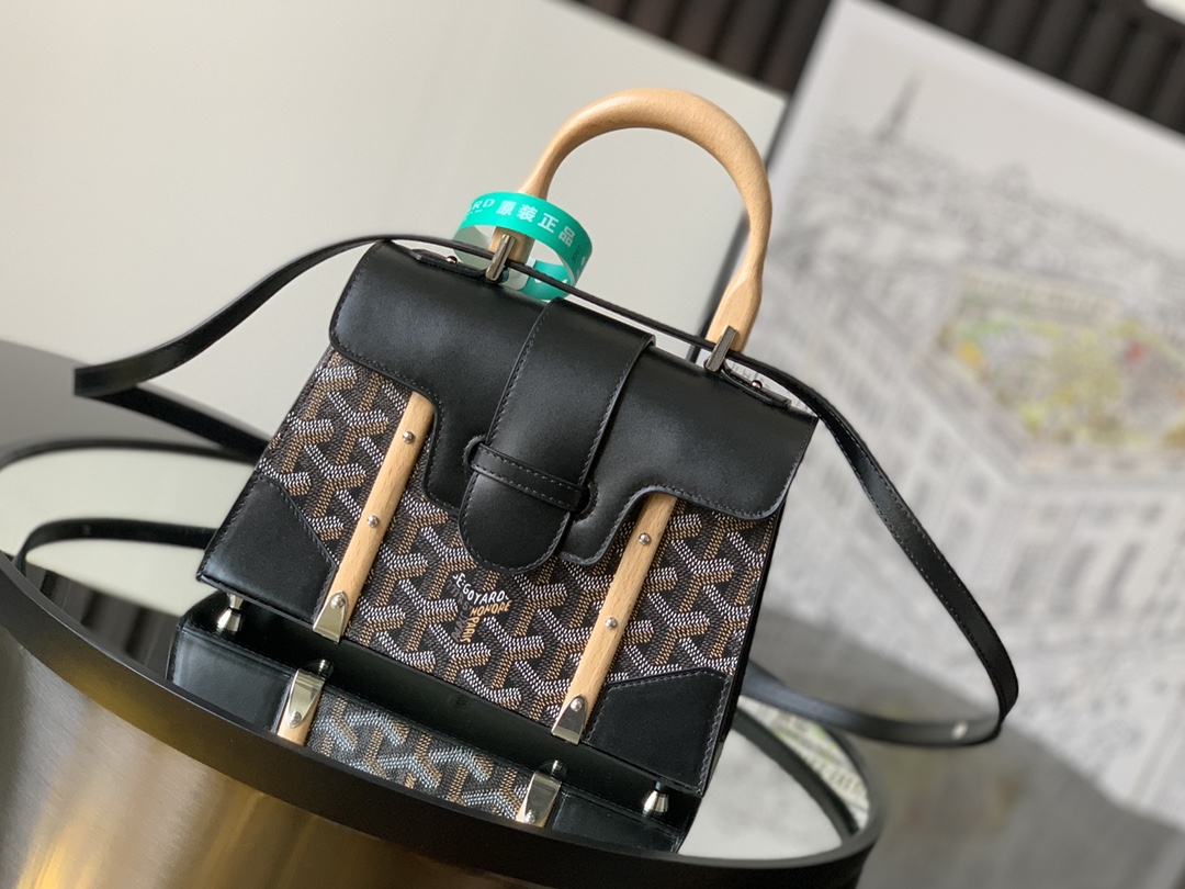 Goyard Black Goyardine Coated Canvas and Leather PM Saigon