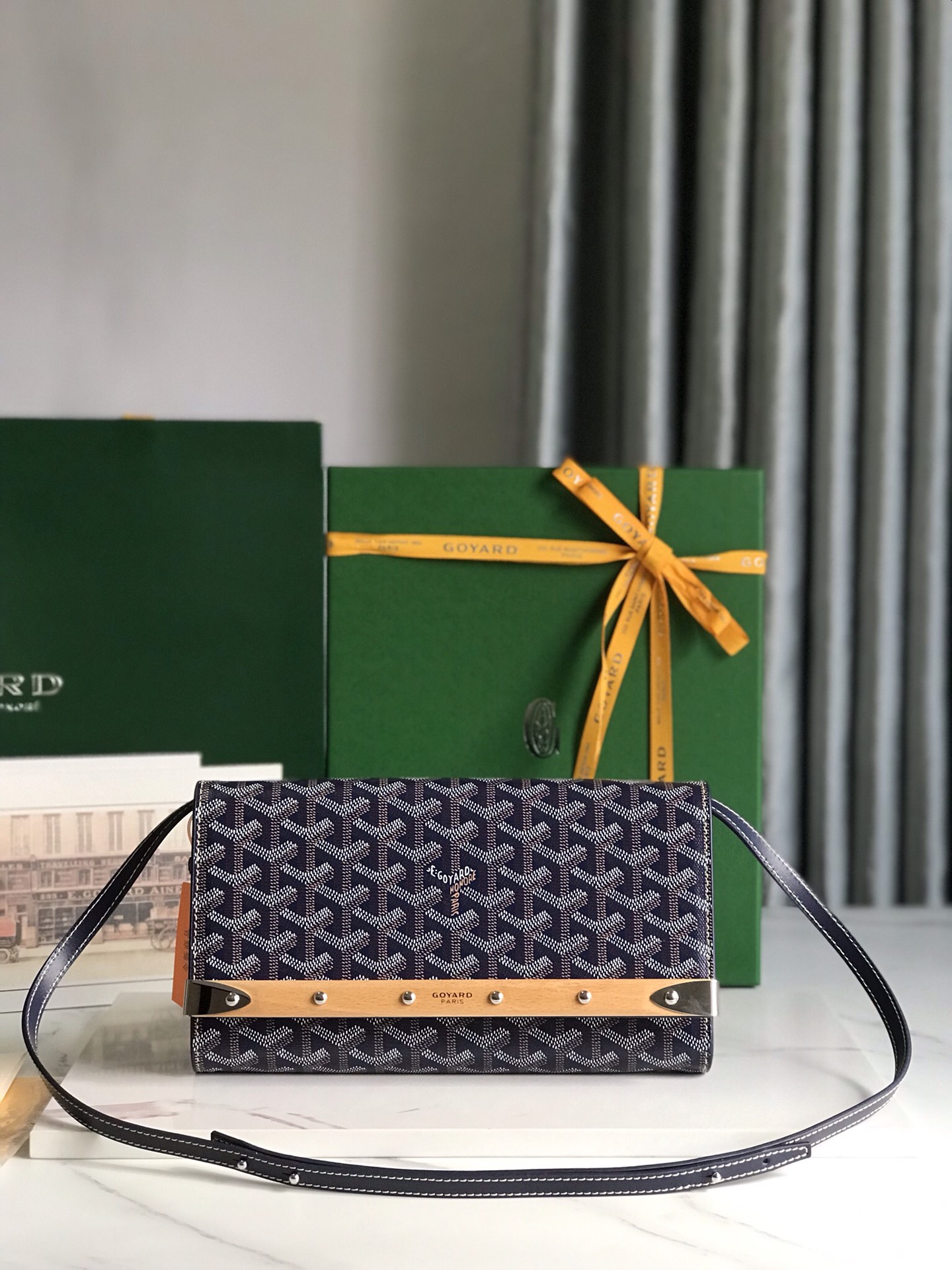 GOYARD Goyardine Monte Carlo Bois Clutch With Strap Black
