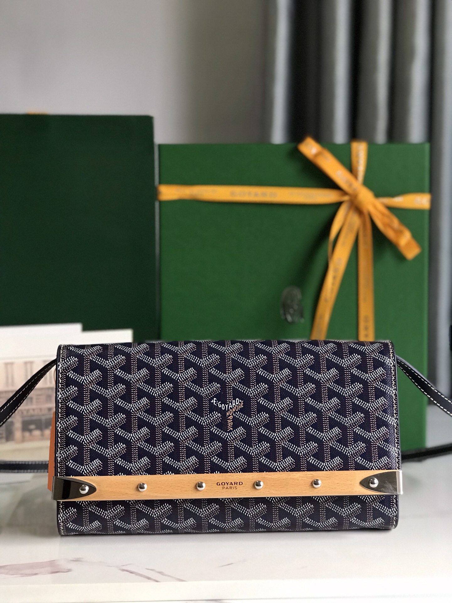 GOYARD Goyardine Monte Carlo Bois Clutch With Strap Black
