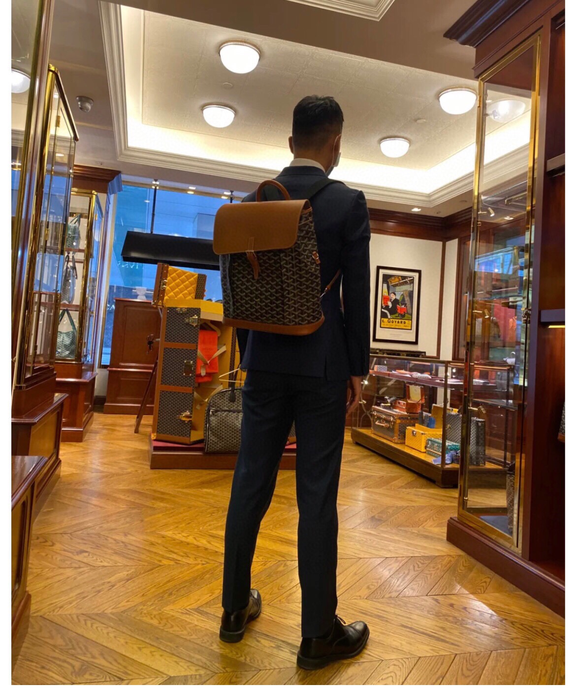 GOYARD Goyardine Calfskin Alpin MM Backpack Gold black brown