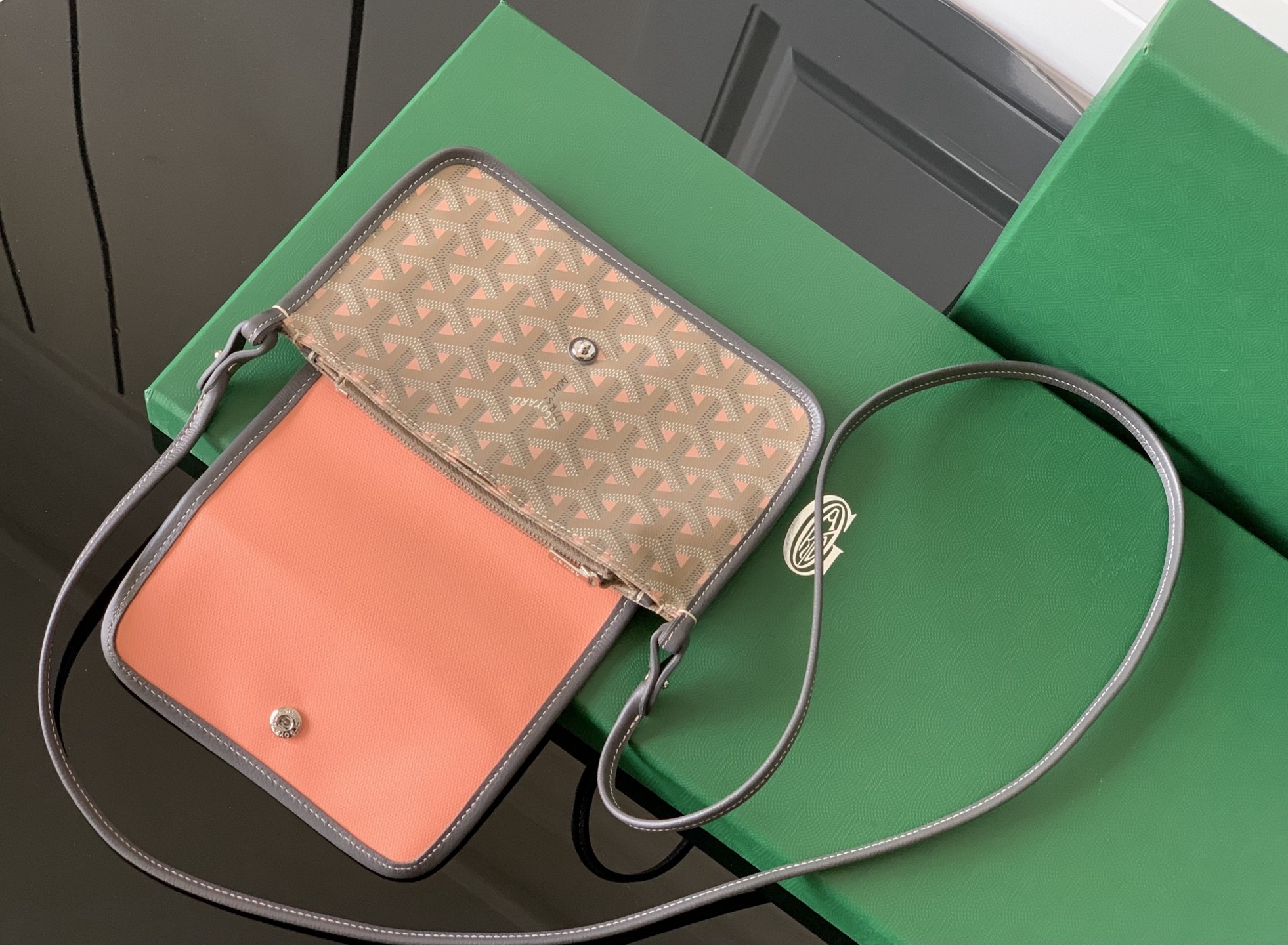 Goyard Plumet Pocket Wallet Black and Brown pink Goyardine ...