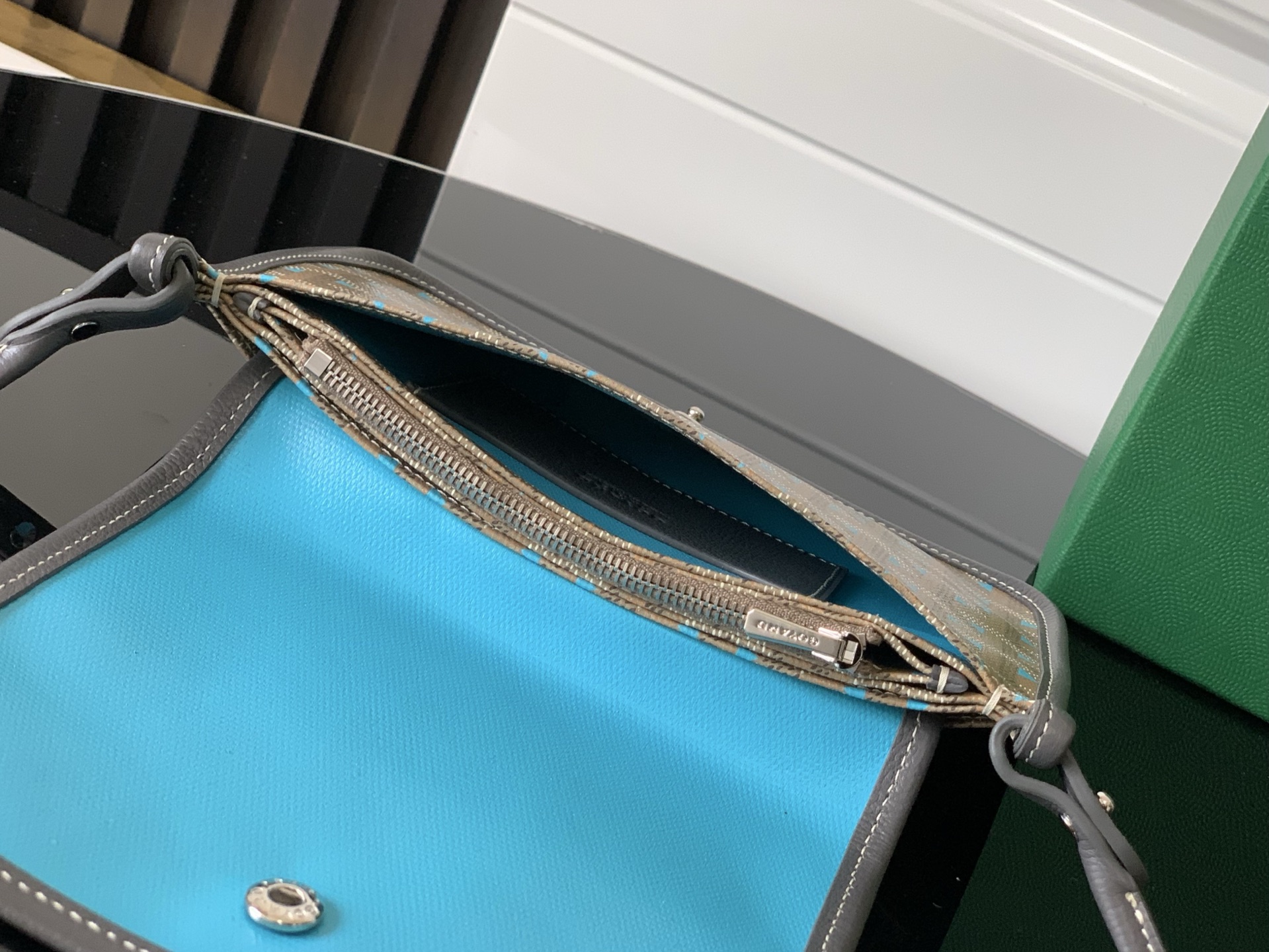 Goyard Plumet Pocket Wallet Black and blue gray Goyardine ...