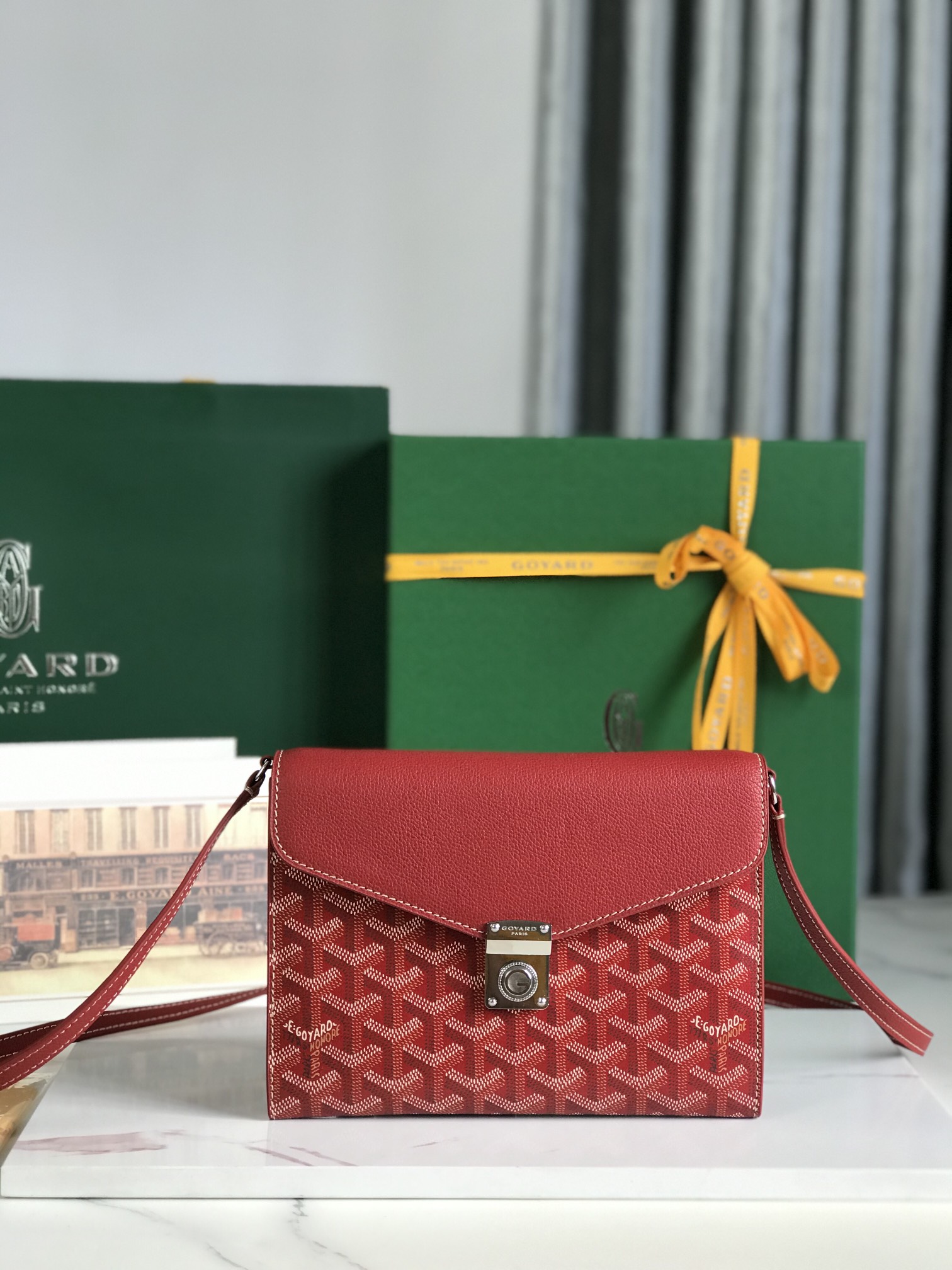 GOYARD Goyardine Calfskin Chypre Wallet Pouch Red