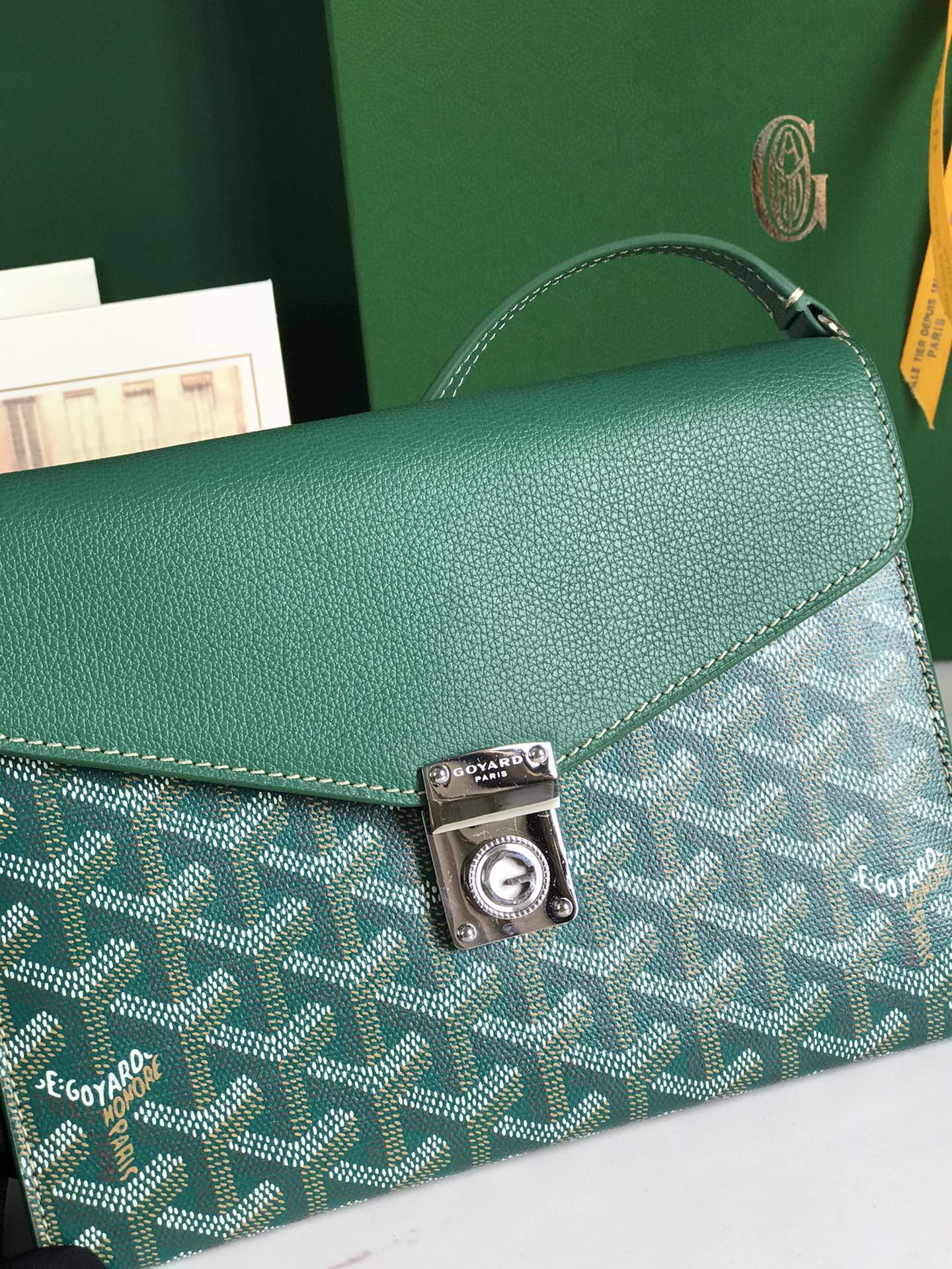 Goyard Green Goyardine Coated Canvas and Leather