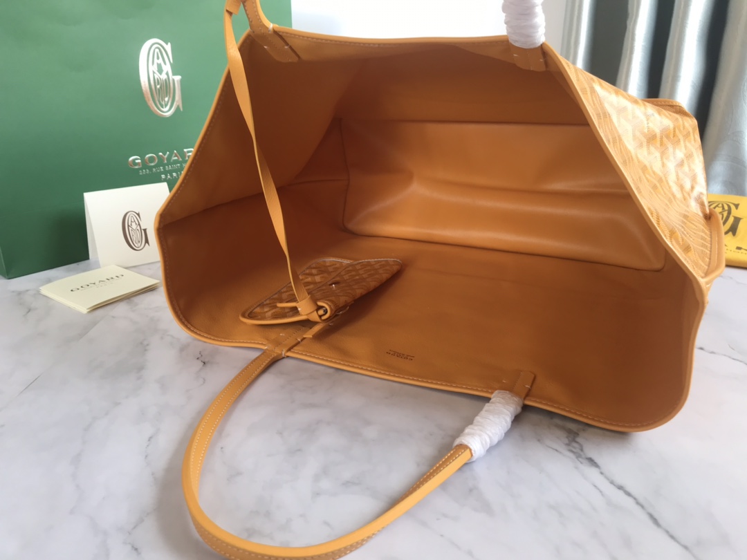 Yellow Goyard Goyardine Saint Louis GM Tote Bag Leather