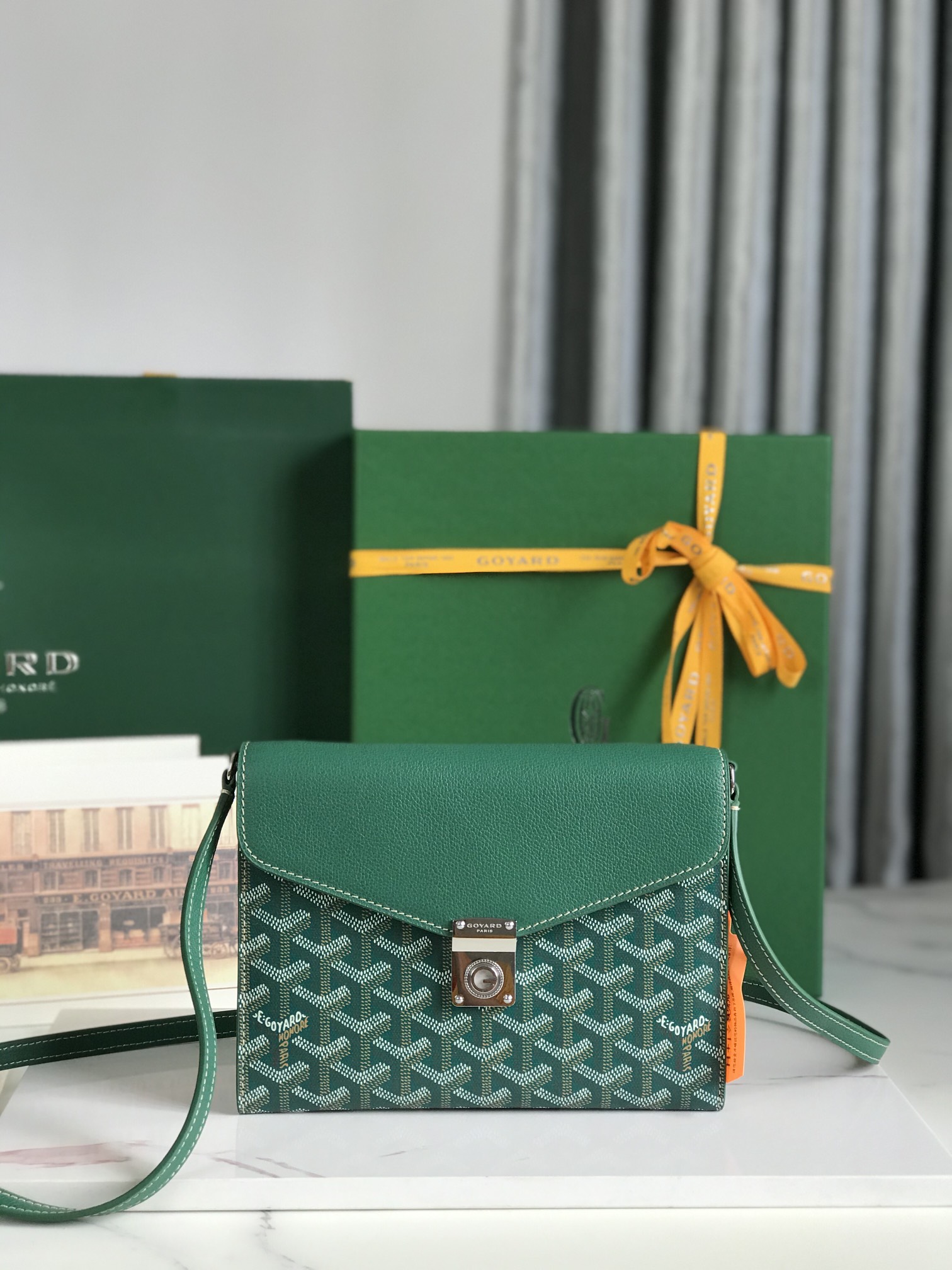 Goyard Green Goyardine Coated Canvas and Leather