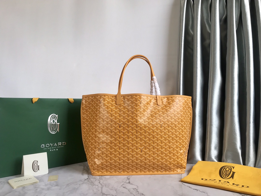 Yellow Goyard Goyardine Saint Louis GM Tote Bag Leather