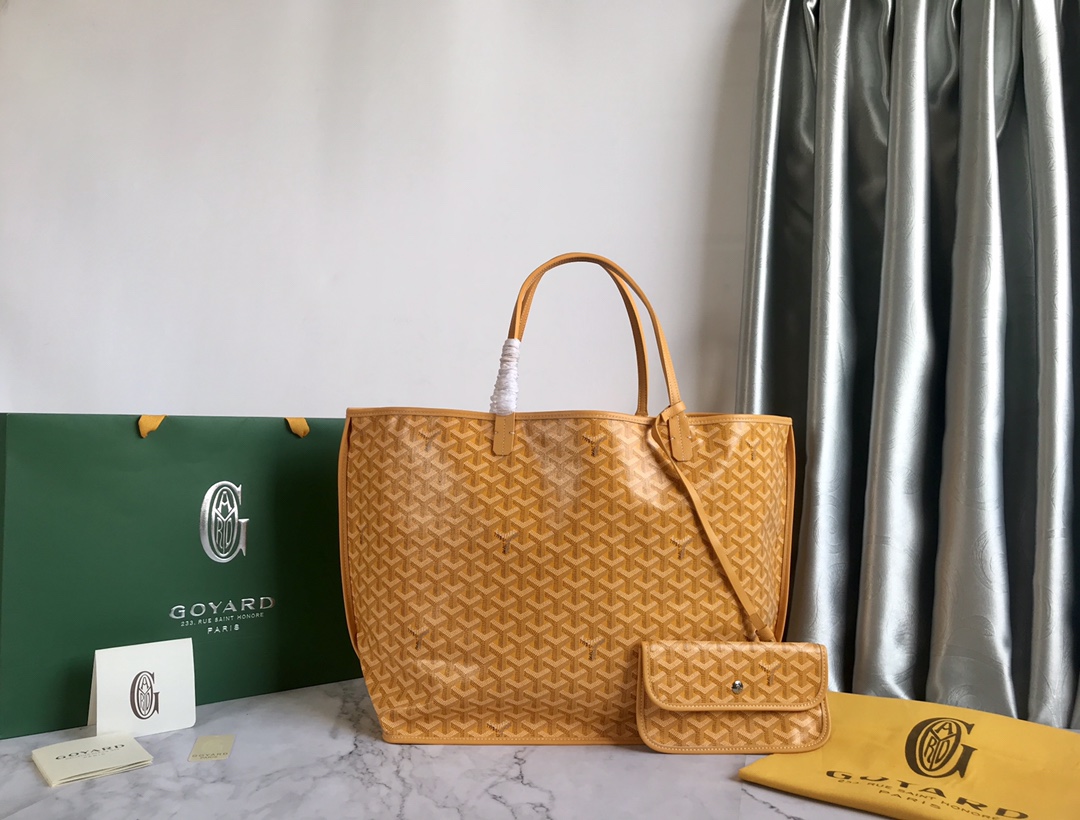 Yellow Goyard Goyardine Saint Louis GM Tote Bag Leather