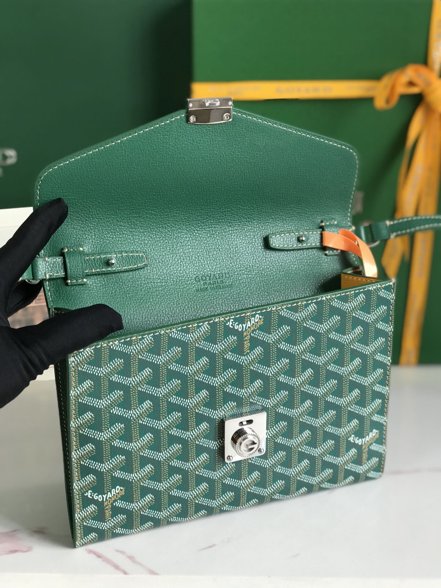 Goyard Green Goyardine Coated Canvas and Leather