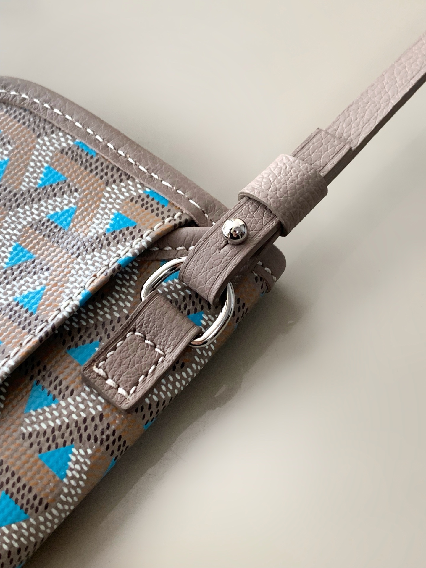 Goyard luxury leather bag in blue and beige with top handles