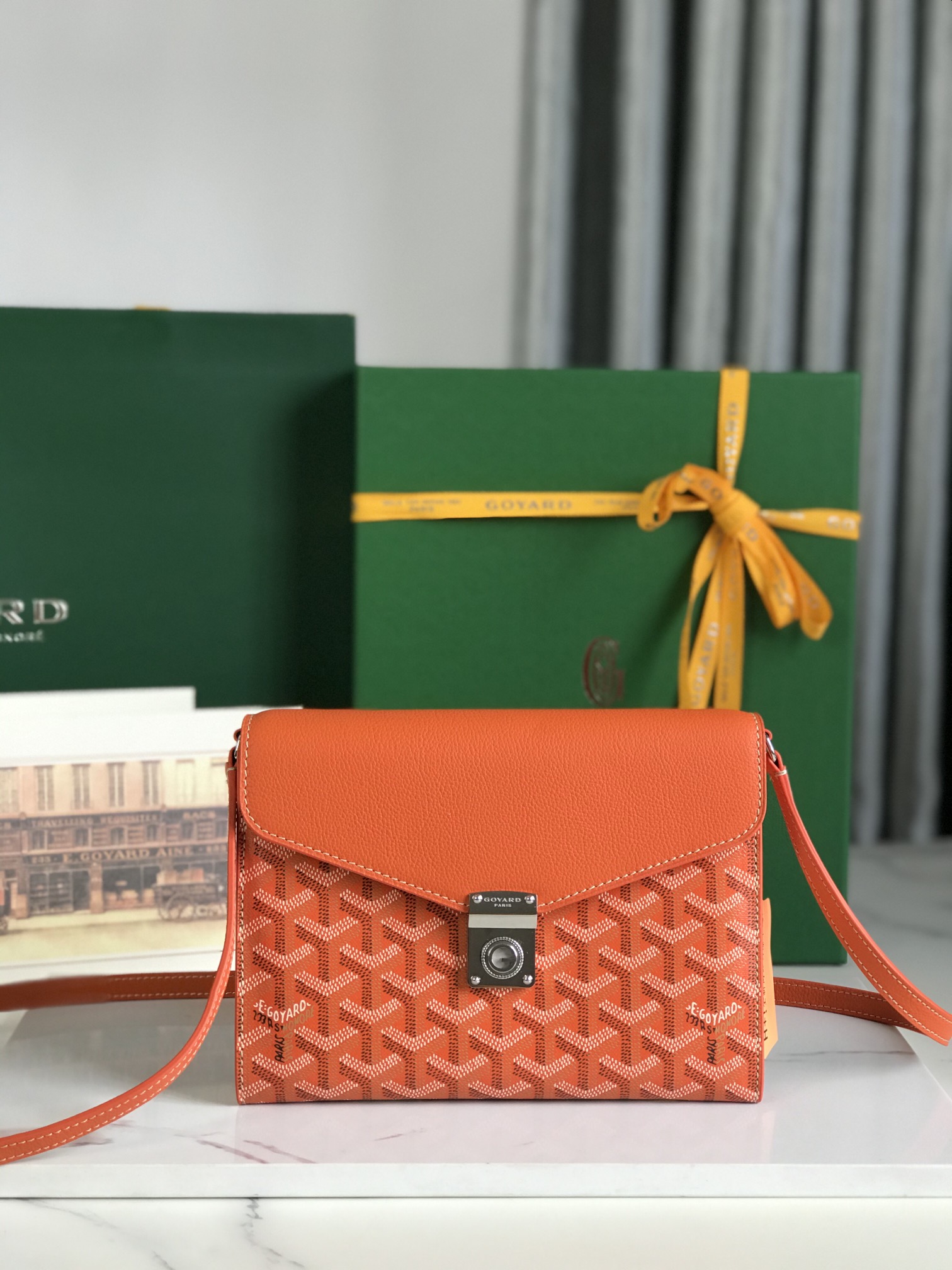 GOYARD Goyardine Calfskin Chypre Wallet Pouch orange