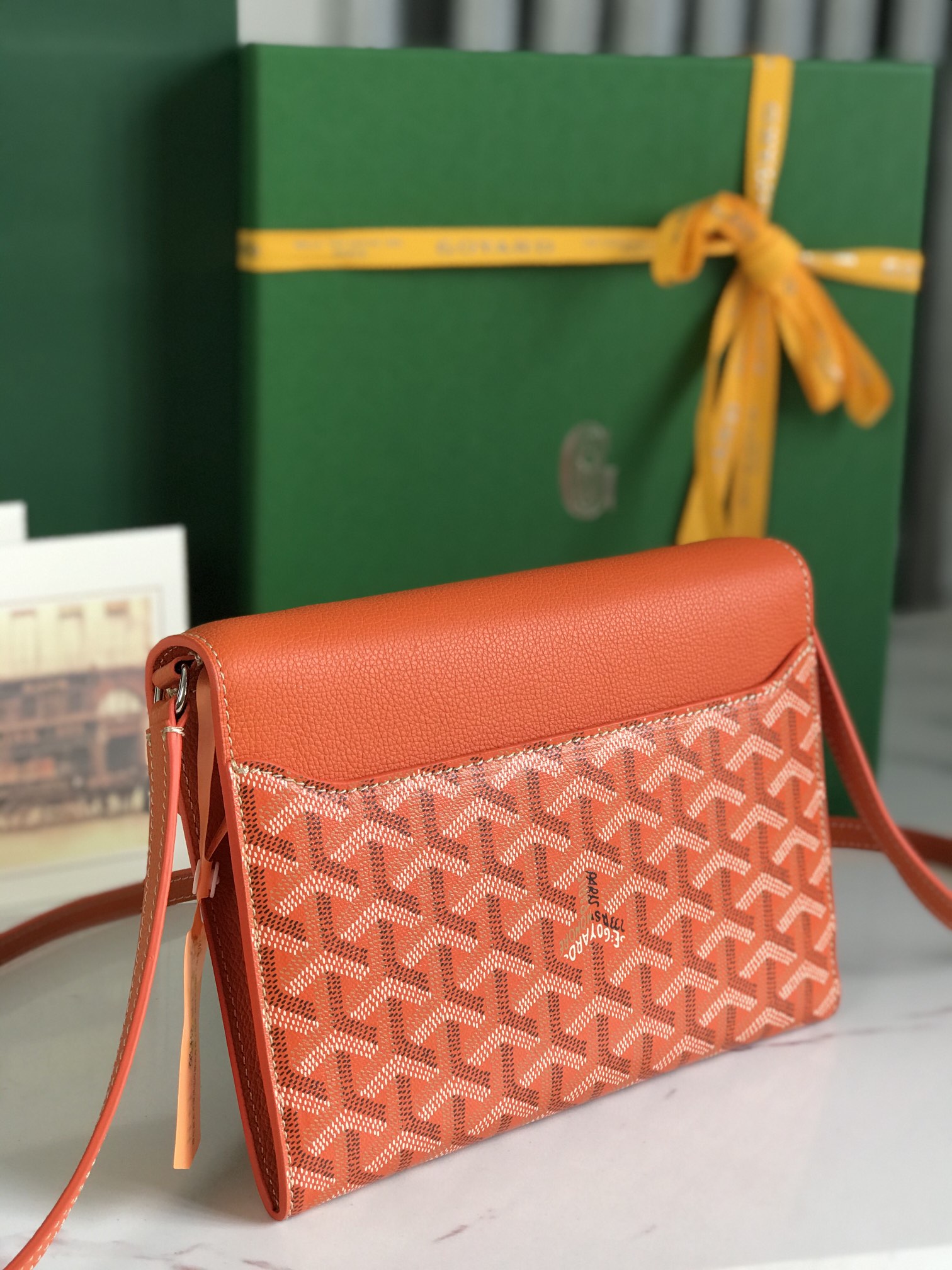 GOYARD Goyardine Calfskin Chypre Wallet Pouch orange